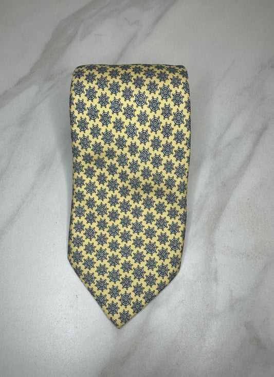 vineyard vines 'Shipping Wheel' 100% silk tie yellow/blue geometric nautical