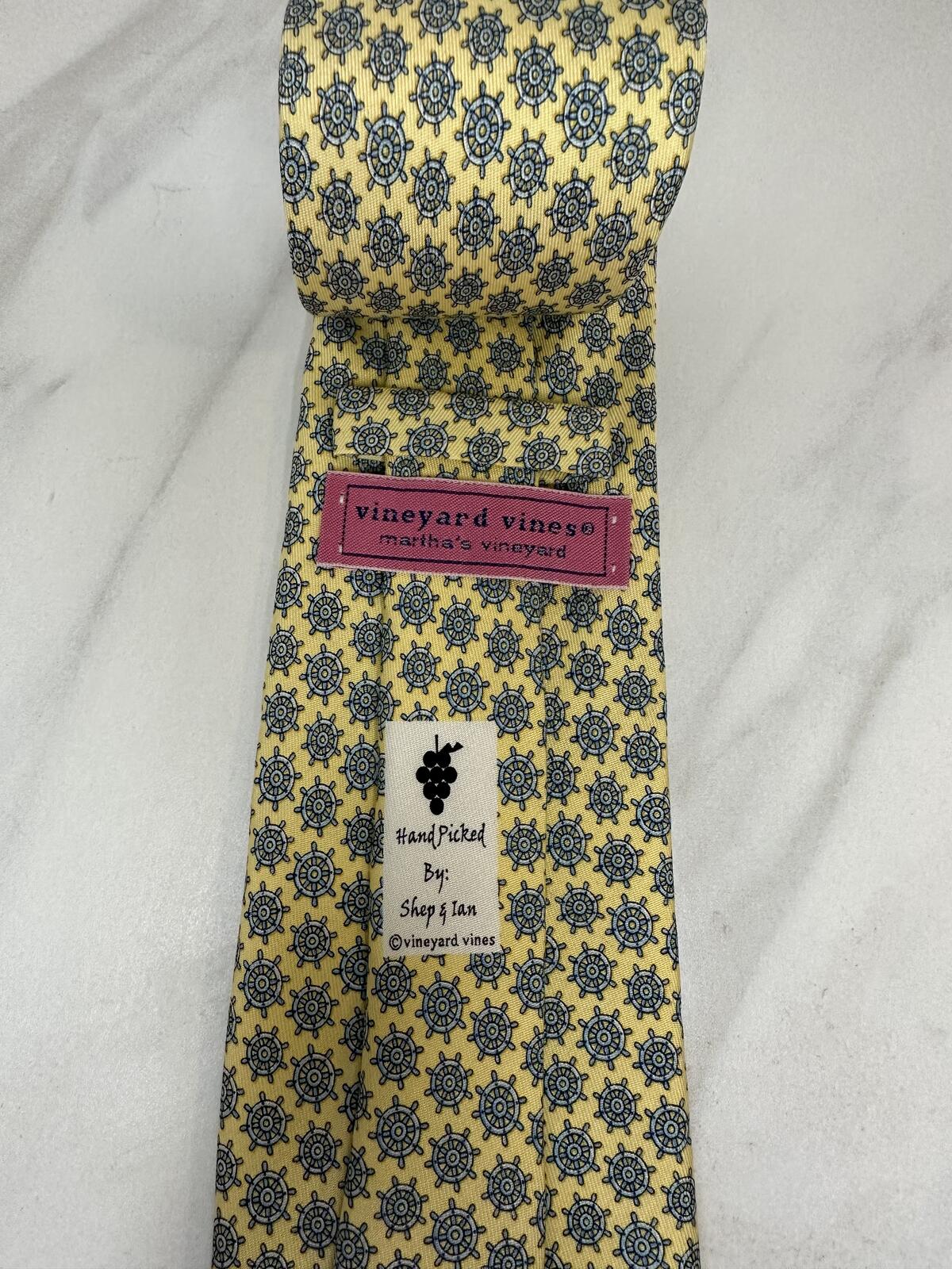 vineyard vines 'Shipping Wheel' 100% silk tie yellow/blue geometric nautical