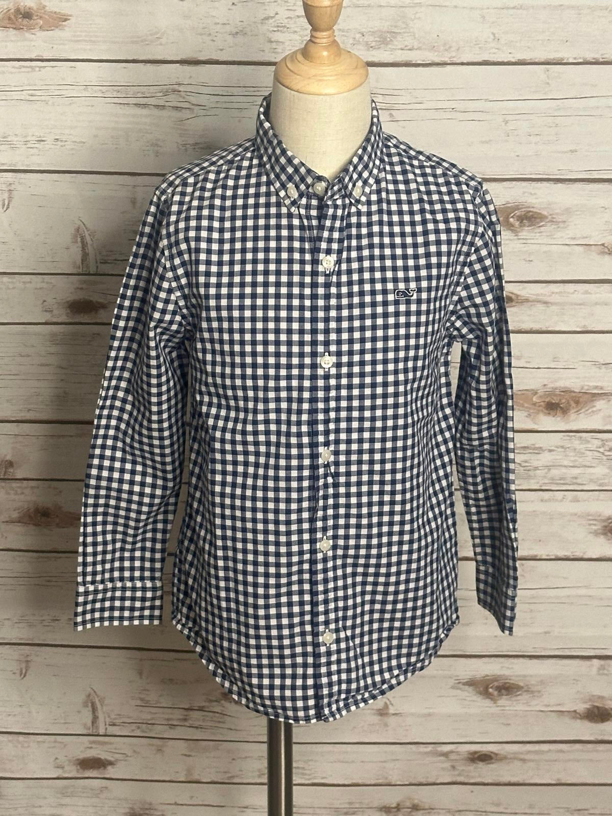 Vineyard Vines classic navy/white gingham long sleeve button-down shirt Size 7