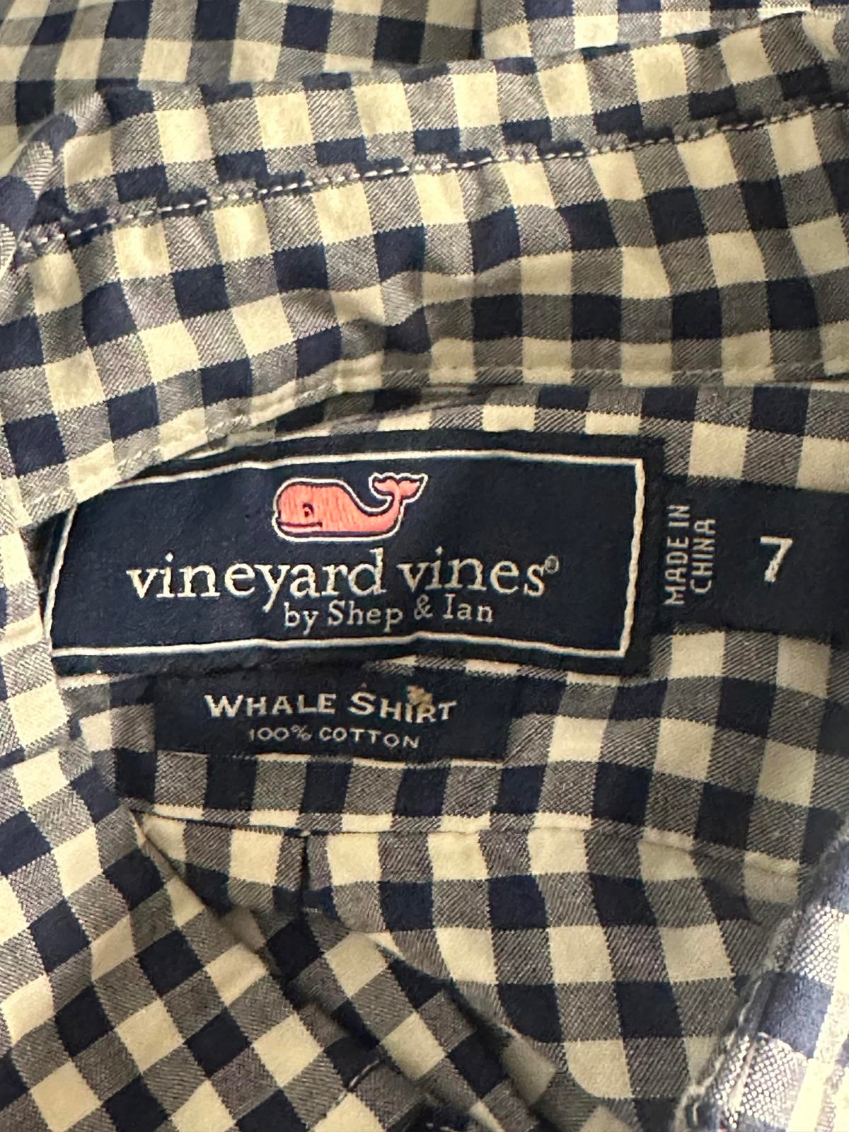 Vineyard Vines classic navy/white gingham long sleeve button-down shirt Size 7