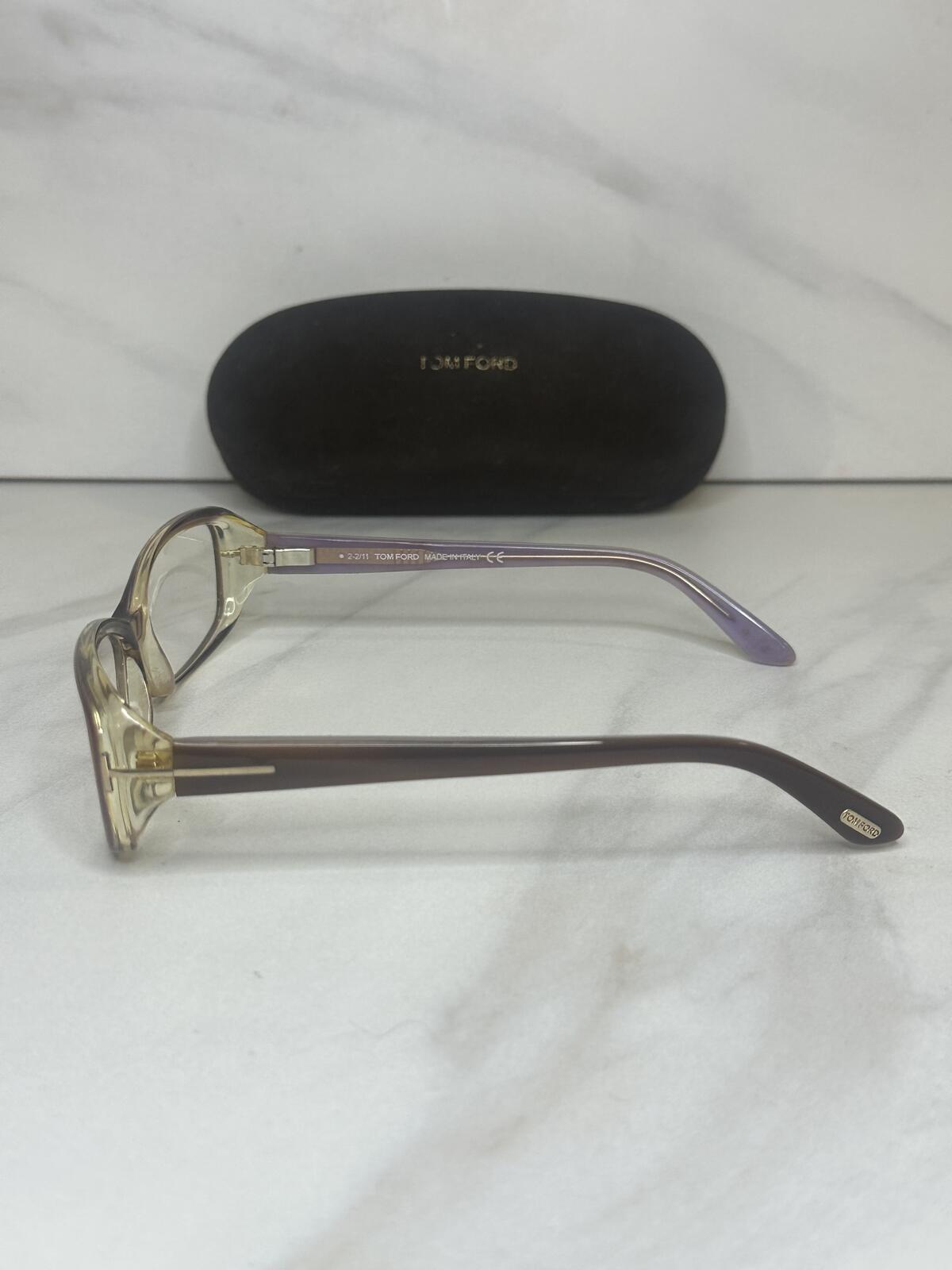 Tom Ford Women's brown lilac rectangular eyeglasses 54-16-135 w/ hard case
