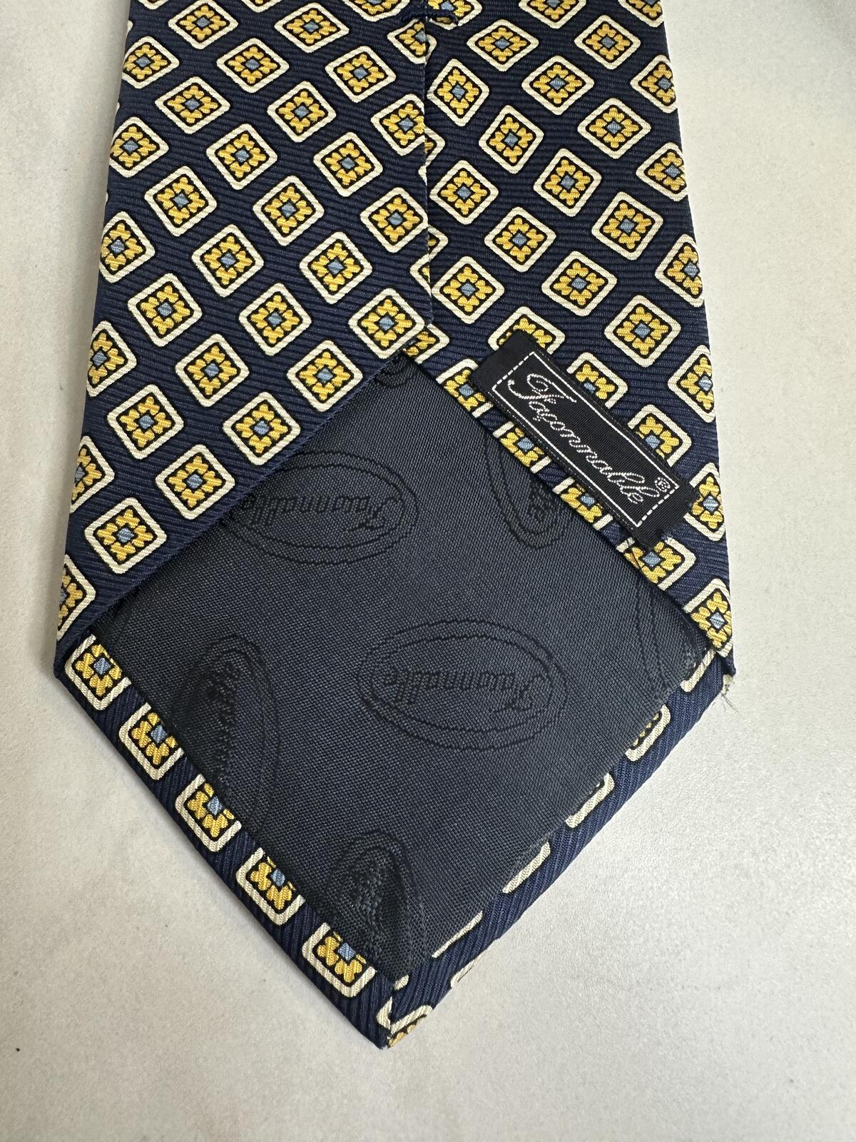 Faconnable 100% silk tie navy/gold micro geometric medallion classic preppy