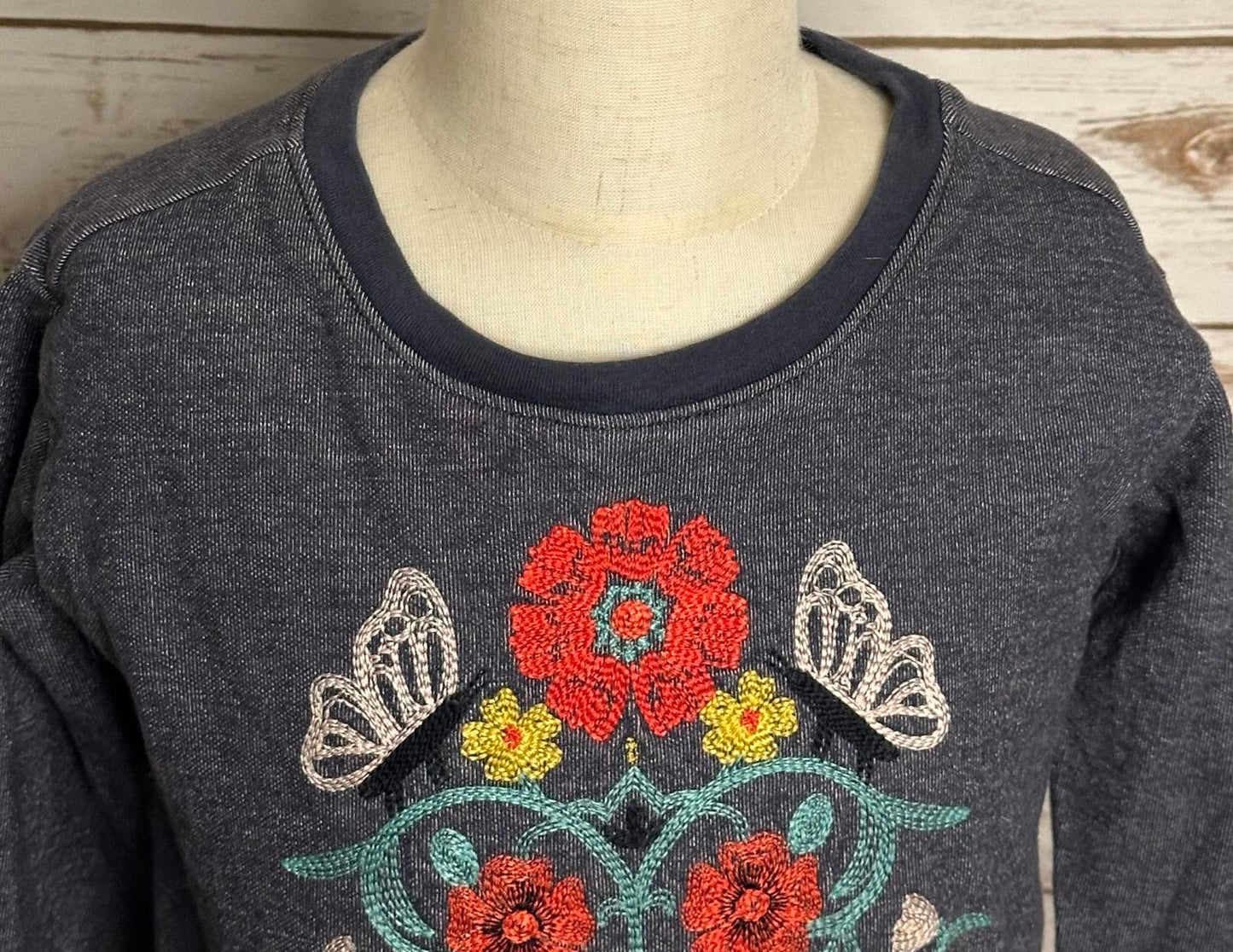tea Collection chambray blue cotton embroidered floral skull knit tunic dress 5