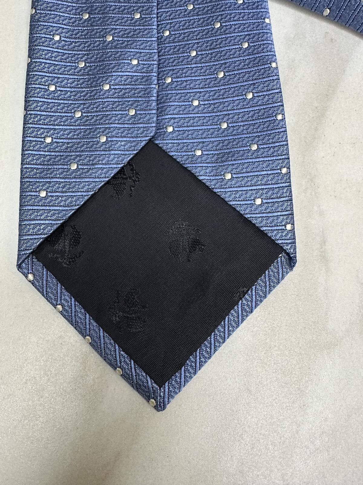 Brooks Brothers Makers and Merchants 100% silk tie blue/white striped/polka-dot