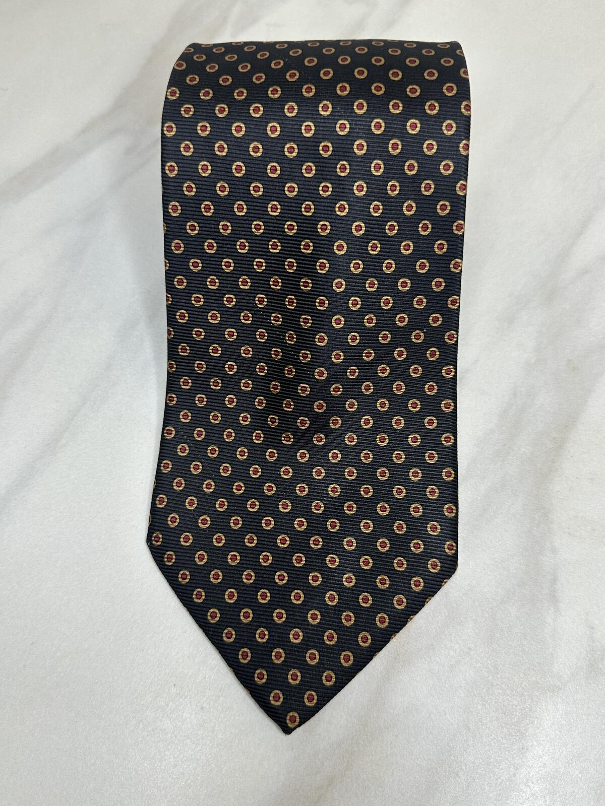 Brooks Brothers Makers Men's tie 100% Italian silk navy geometric dot classic