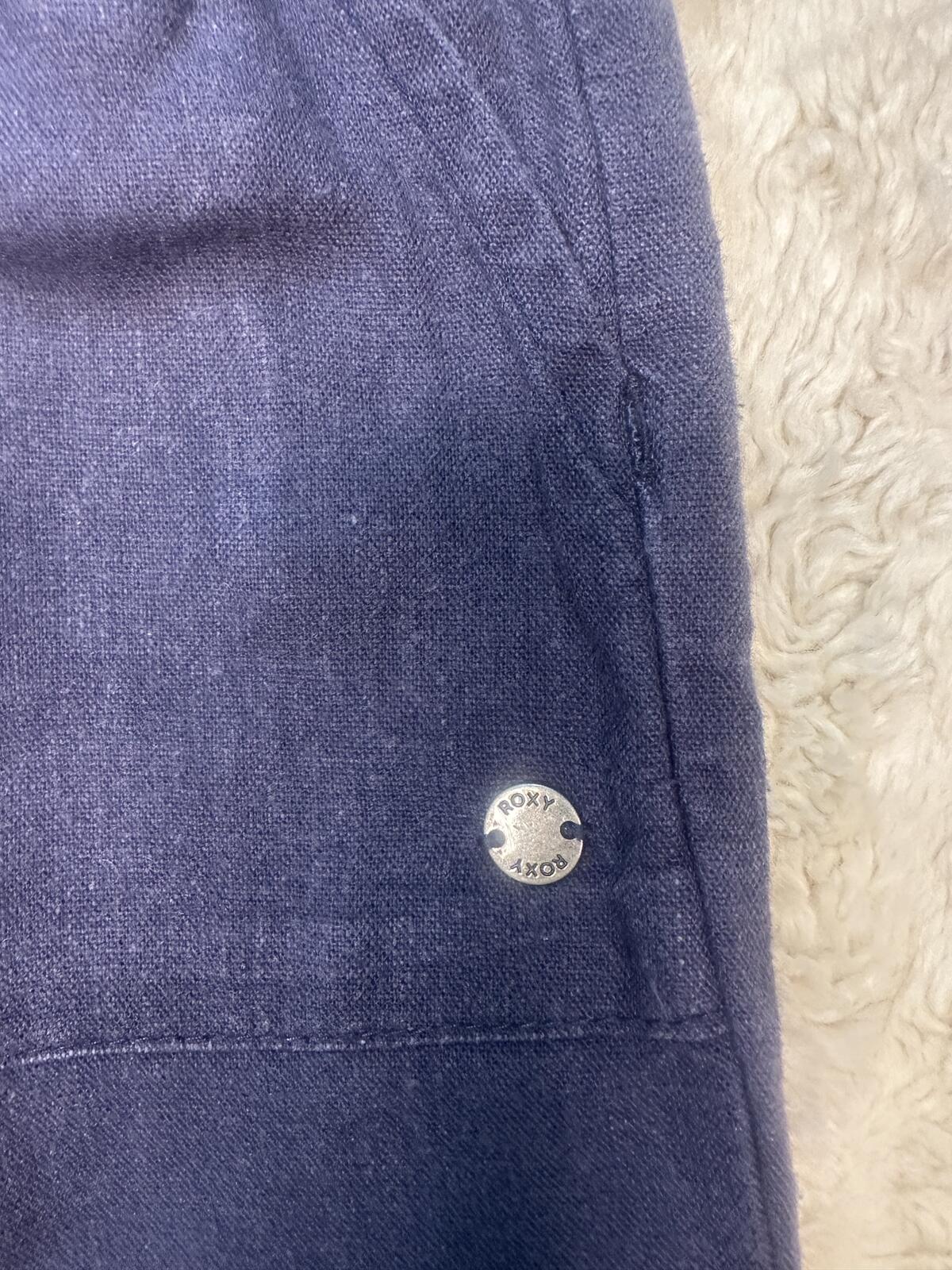 Roxy coastal washed navy linen-blend lightweight drawstring capri pants Size XS