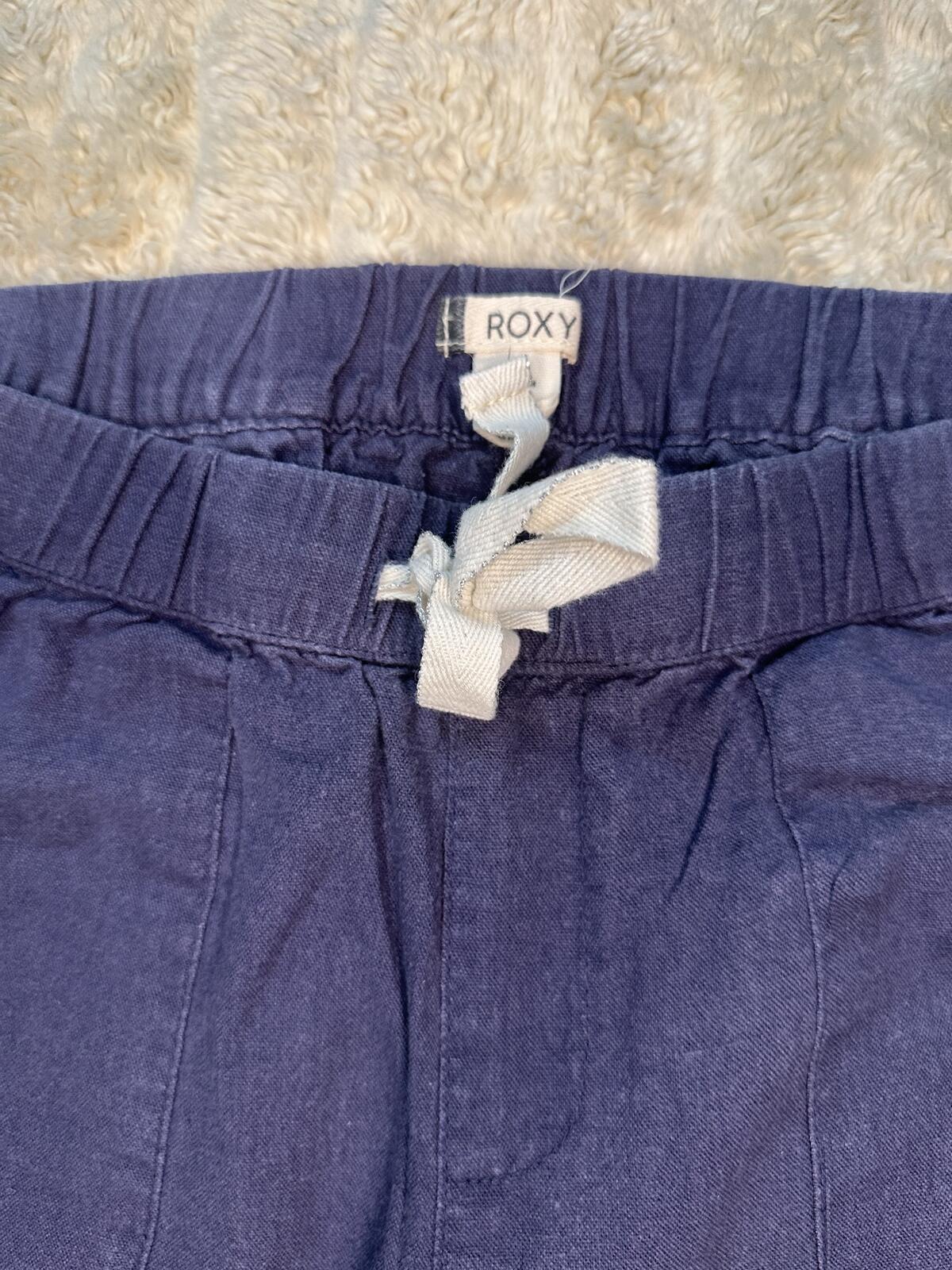 Roxy coastal washed navy linen-blend lightweight drawstring capri pants Size XS