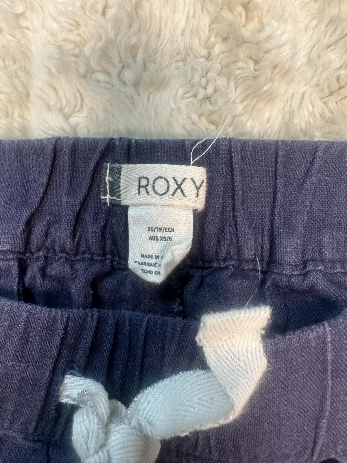 Roxy coastal washed navy linen-blend lightweight drawstring capri pants Size XS