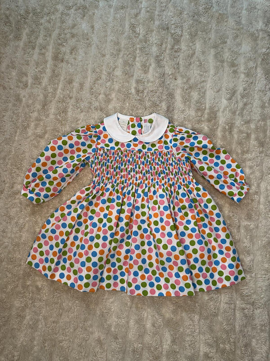 Beaufort Bonnet Company 'Dottie' polka-dot Peter Pan collar smocked dress 12M