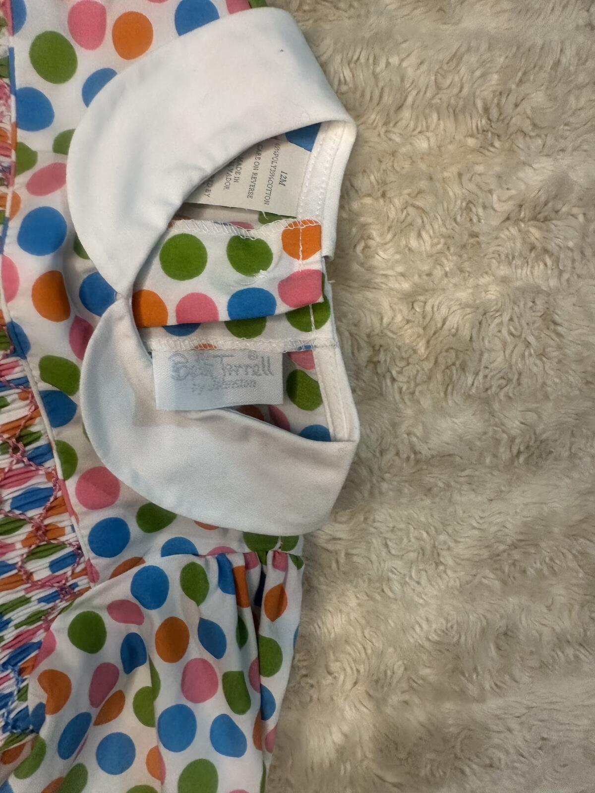 Beaufort Bonnet Company 'Dottie' polka-dot Peter Pan collar smocked dress 12M