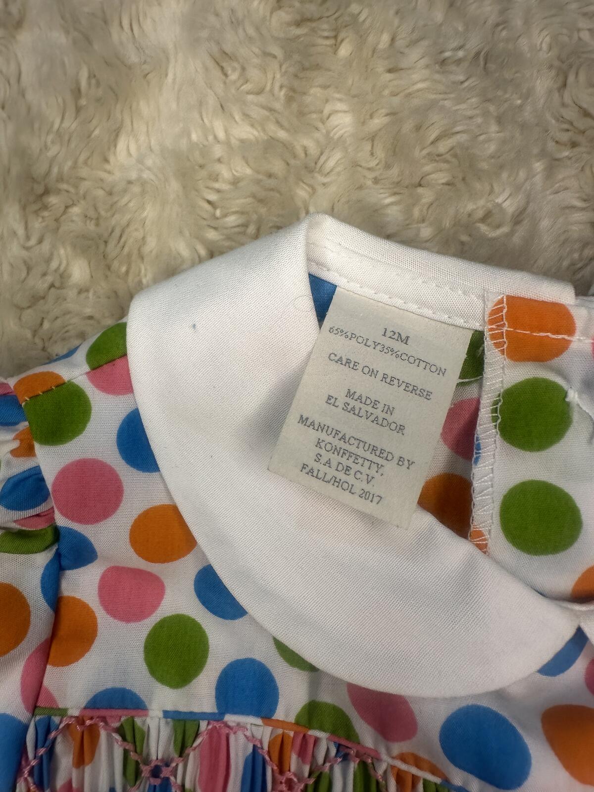 Beaufort Bonnet Company 'Dottie' polka-dot Peter Pan collar smocked dress 12M