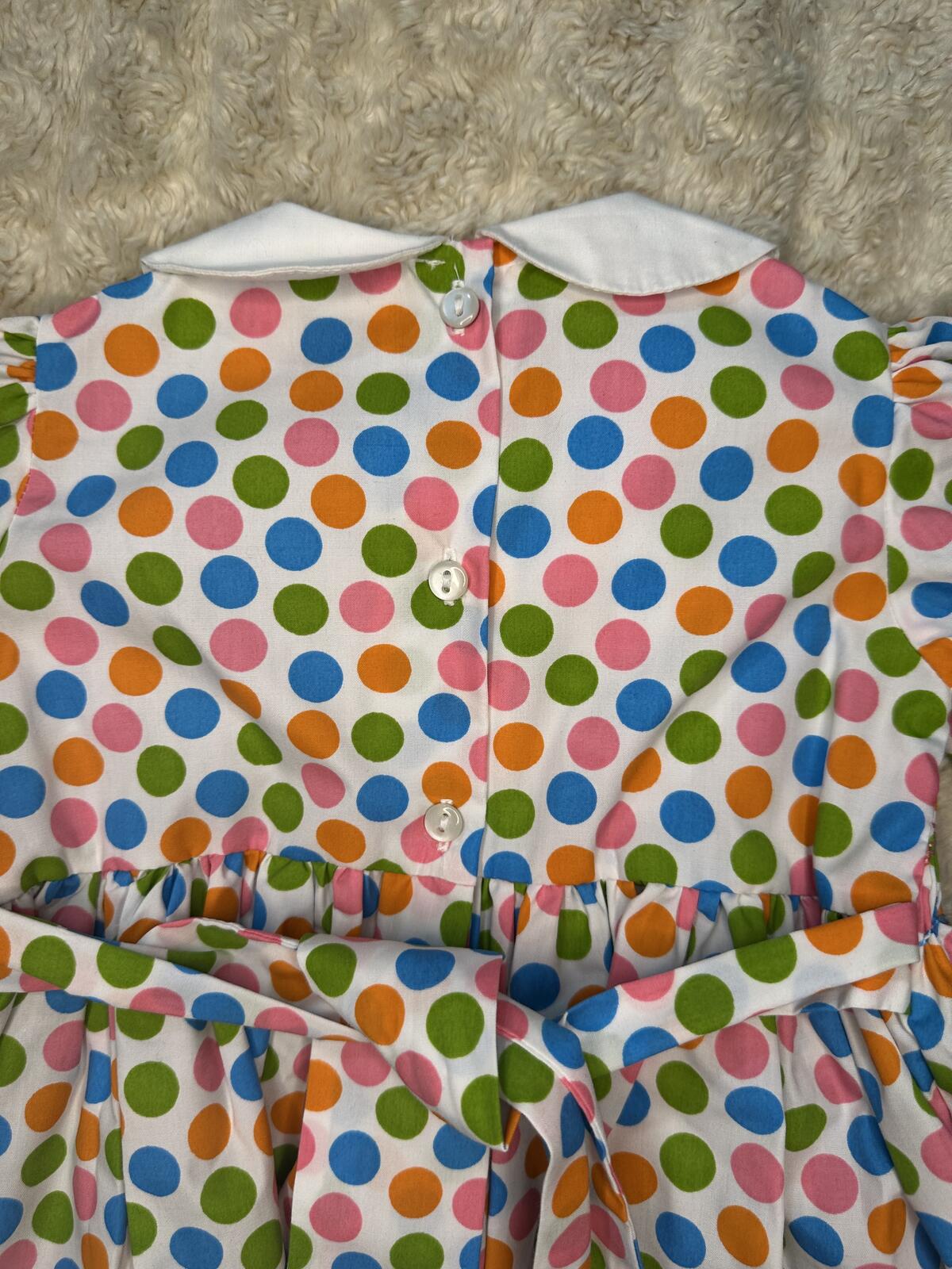 Beaufort Bonnet Company 'Dottie' polka-dot Peter Pan collar smocked dress 12M