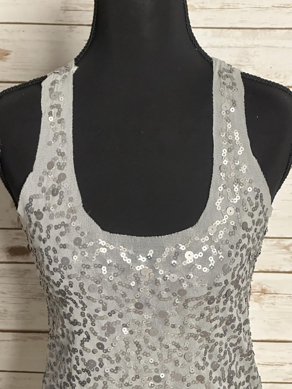 Max Studio silver sequined racerback tunic tank/mini dress Size XS glam festive