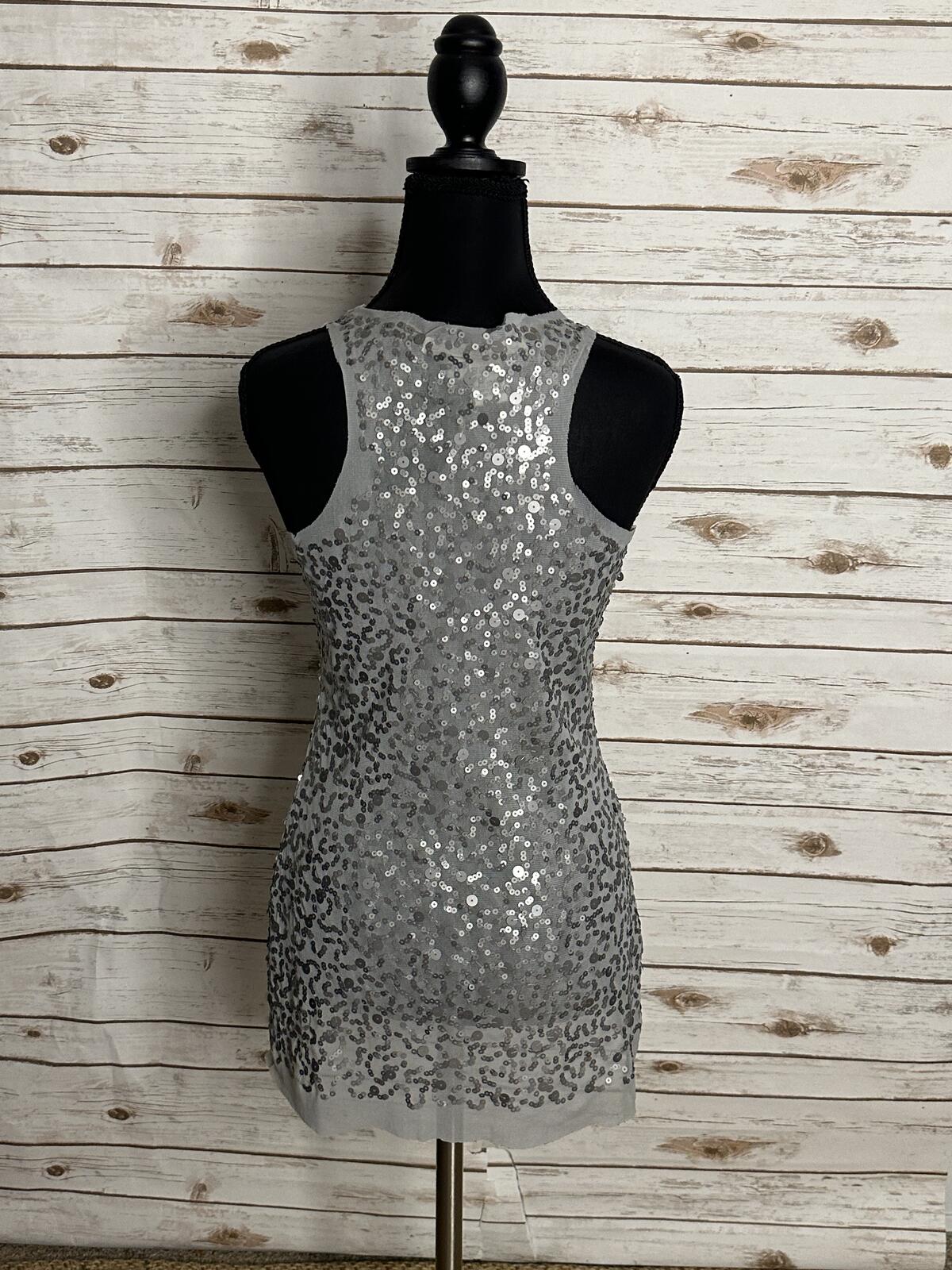 Max Studio silver sequined racerback tunic tank/mini dress Size XS glam festive