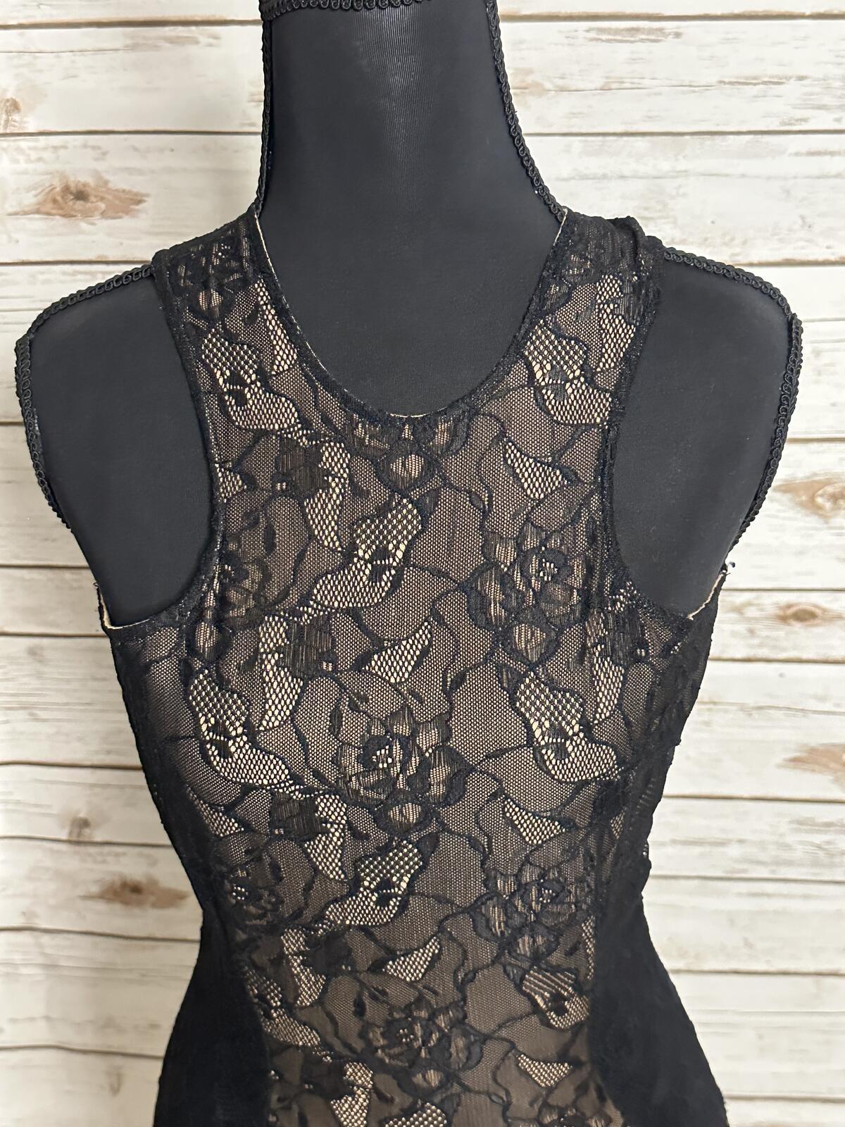 Lovers+Friends black floral lace bodycon dress Small nude illusion whimsigoth