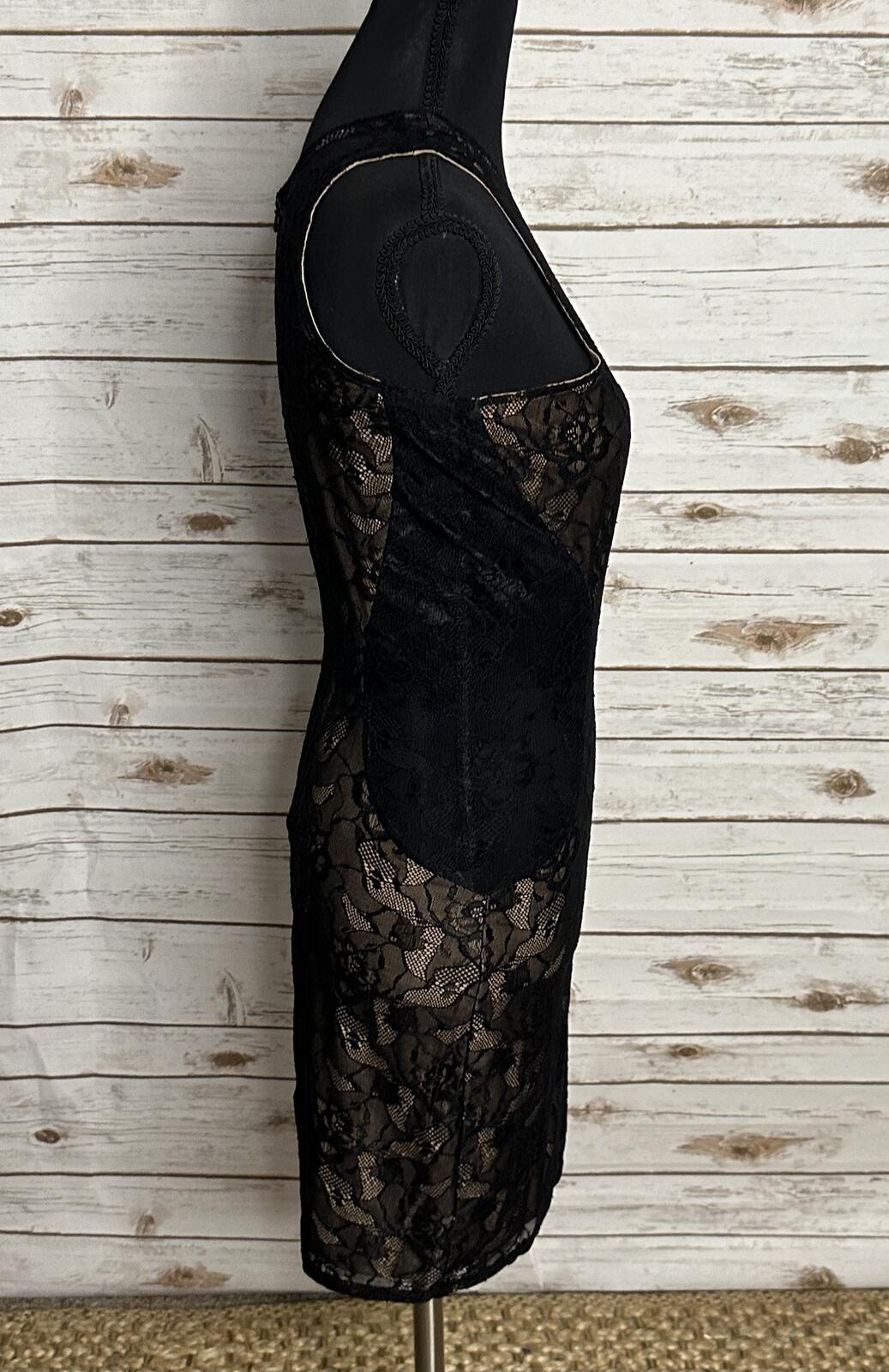 Lovers+Friends black floral lace bodycon dress Small nude illusion whimsigoth