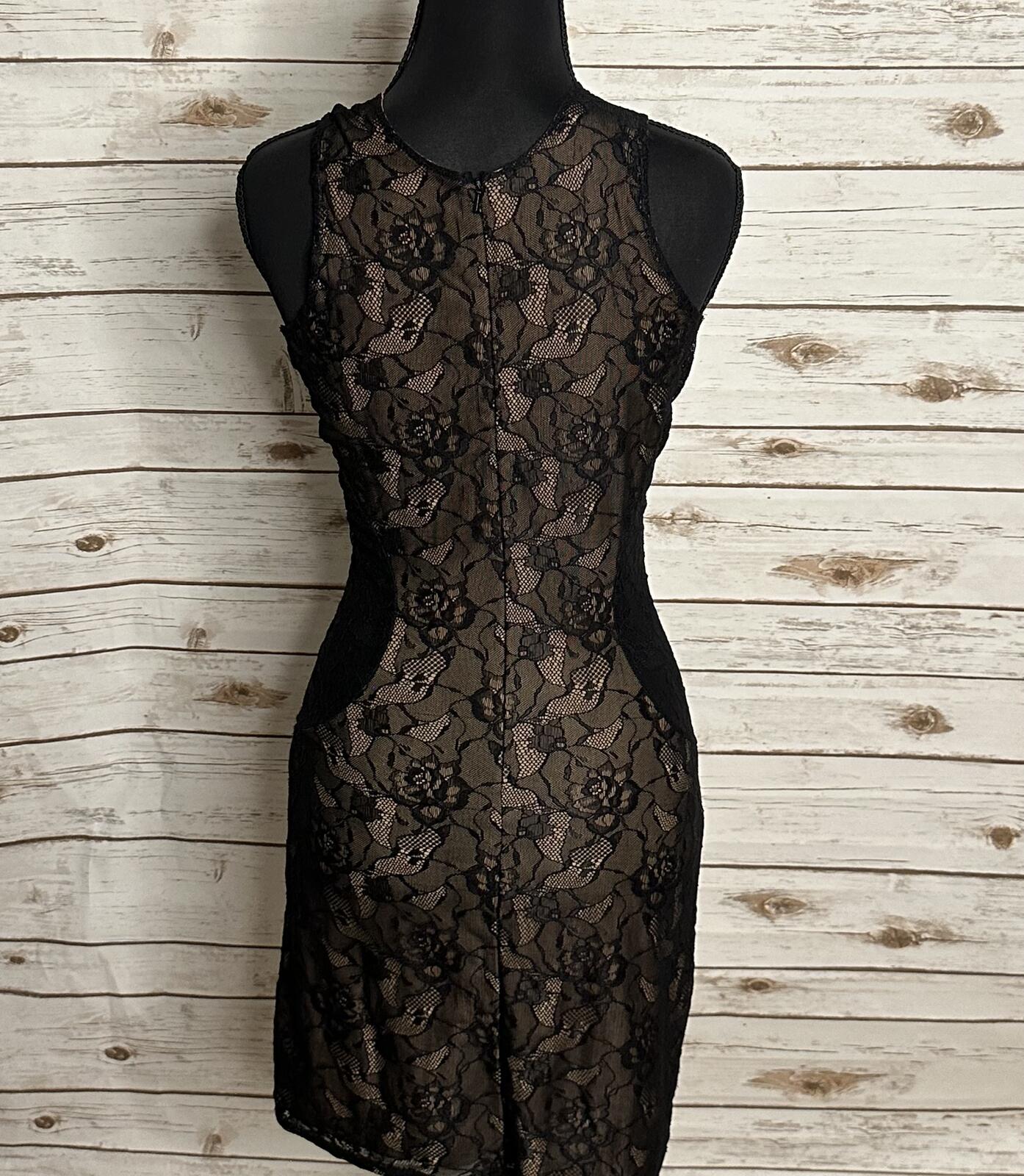 Lovers+Friends black floral lace bodycon dress Small nude illusion whimsigoth