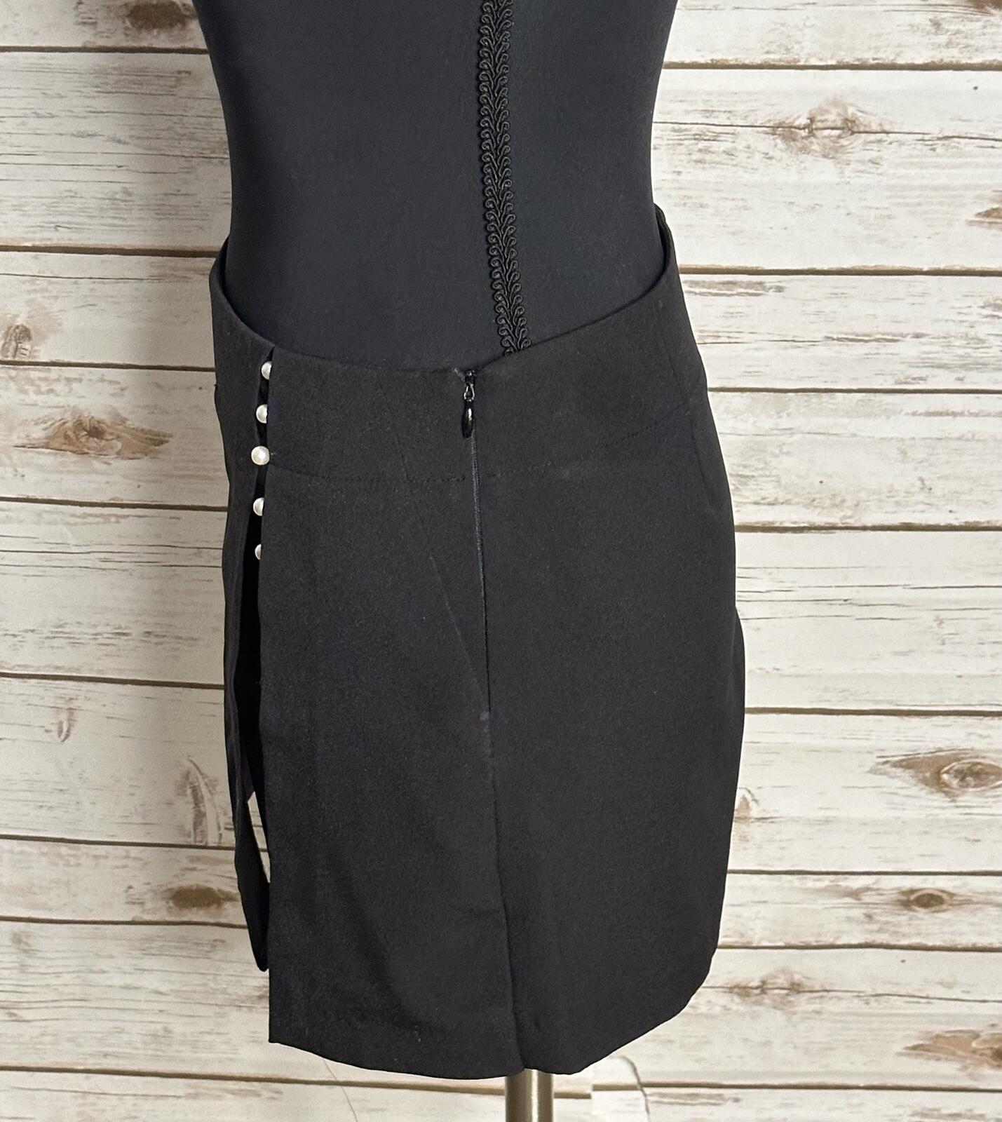 Zara Basic black pearl embellished wrap-style skort XS minimalist modern classic