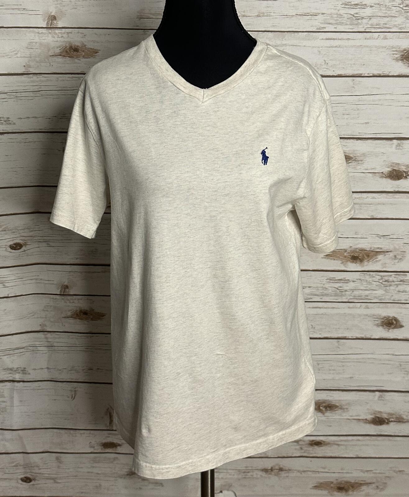 Polo Ralph Lauren cream cotton short sleeve V-neck t-shirt Youth L (14-16)
