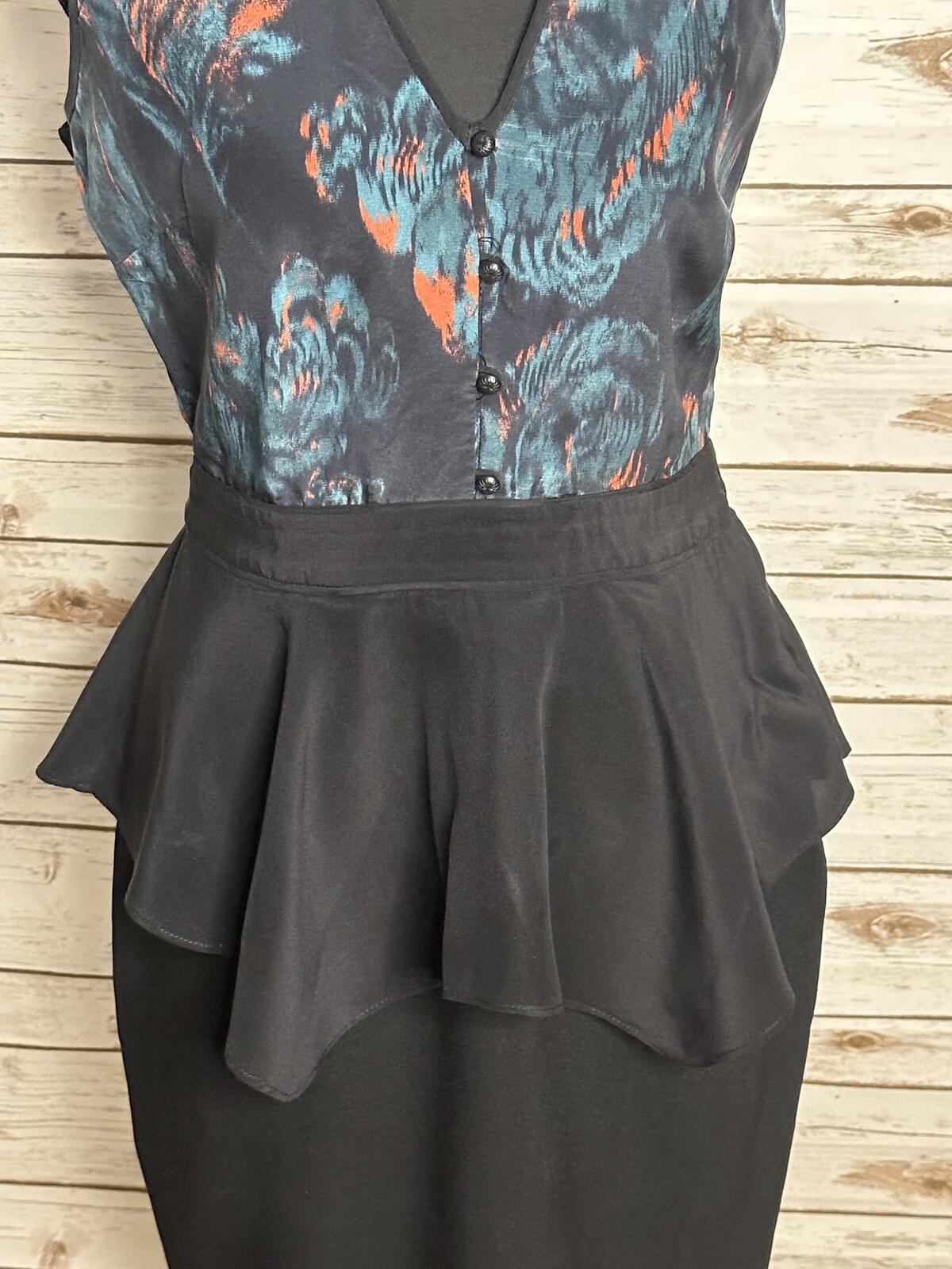 Marchesa Voyage silk peplum midi sheath dress Size 2 black