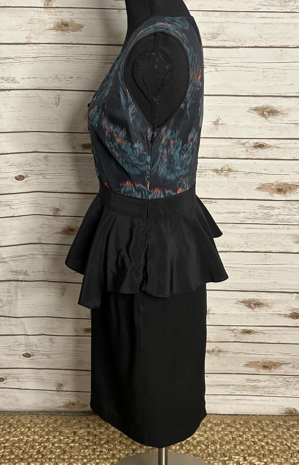 Marchesa Voyage silk peplum midi sheath dress Size 2 black