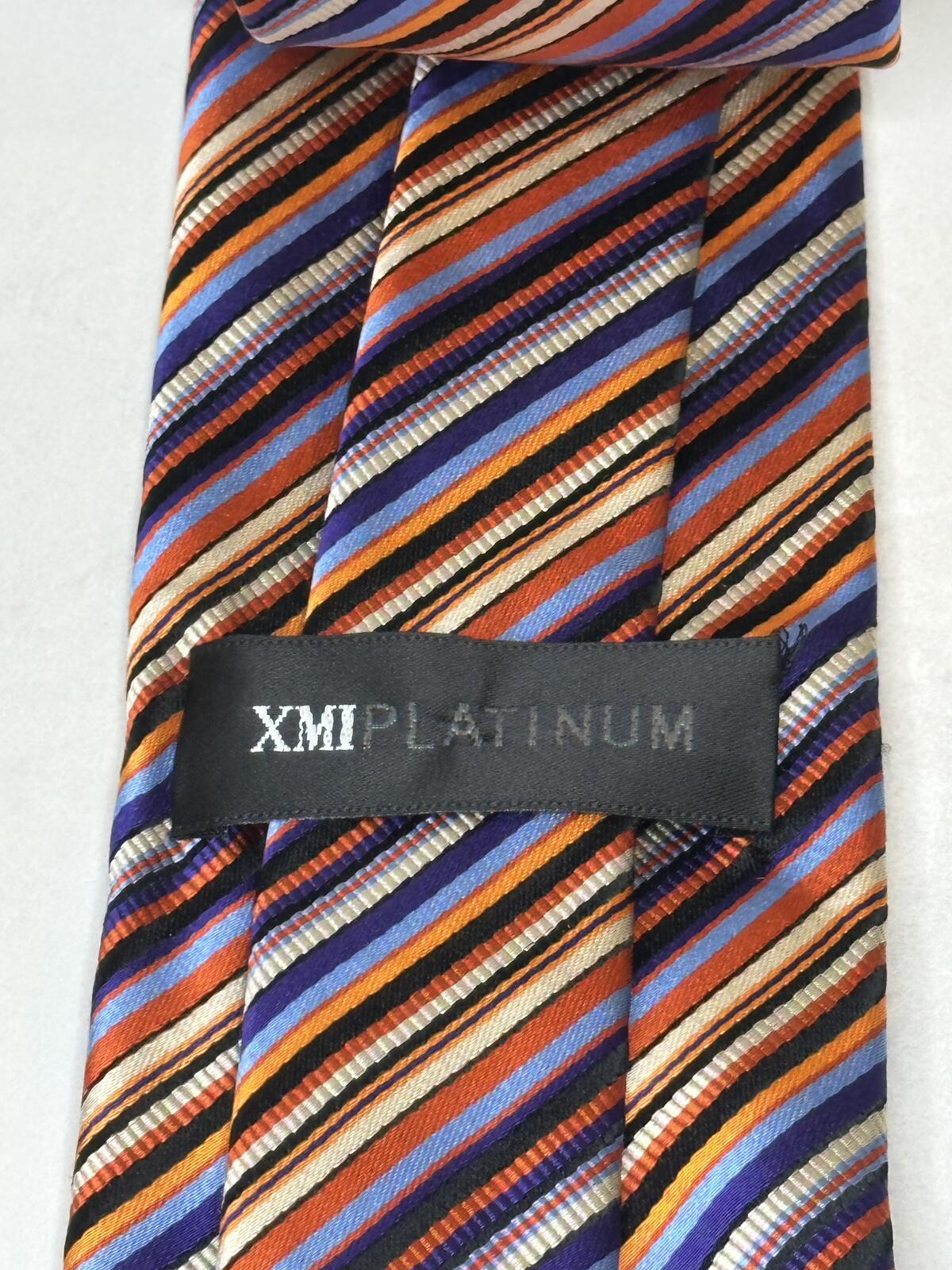 XMI Platinum classic multicolored diagonal/repp striped 100% silk tie