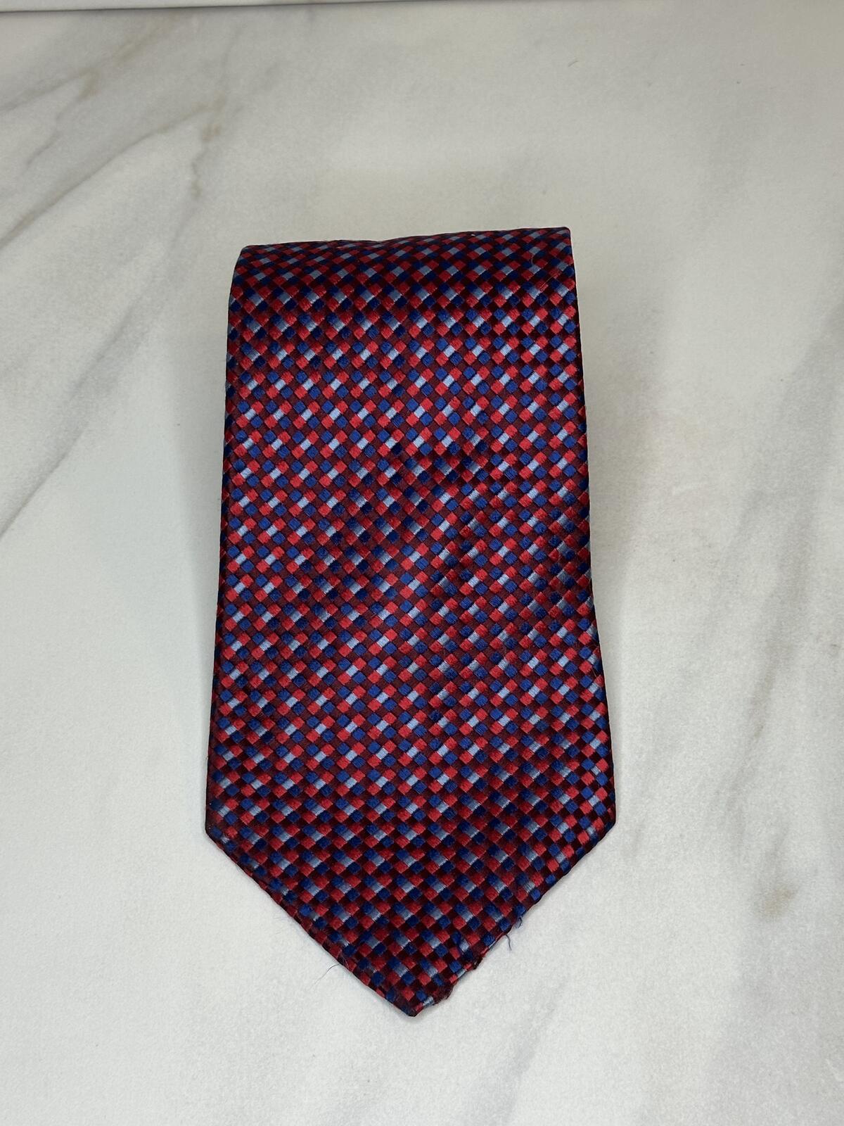 Tommy Hilfiger classic red/burgundy/blue/lt blue micro check 100% silk tie