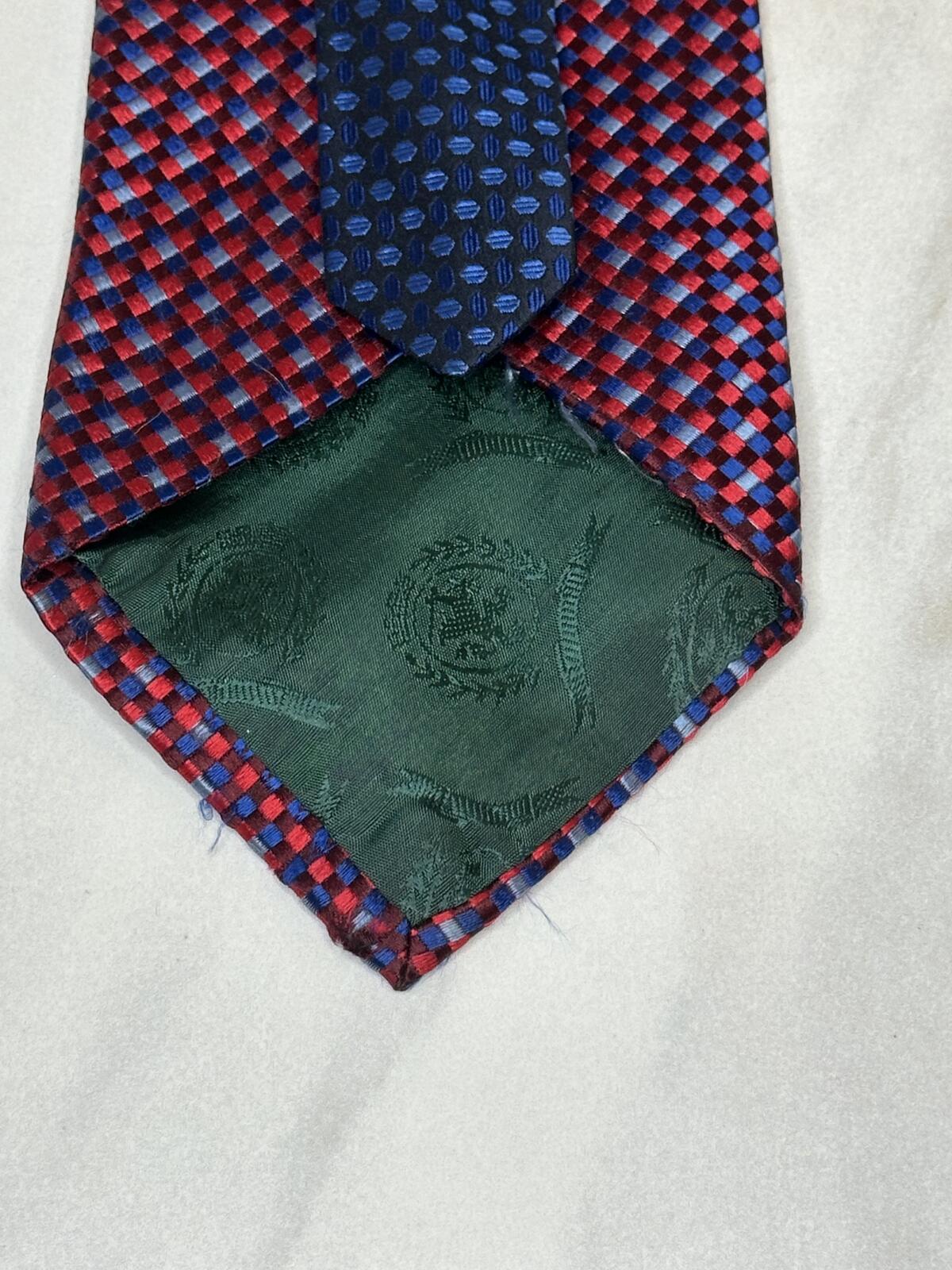 Tommy Hilfiger classic red/burgundy/blue/lt blue micro check 100% silk tie