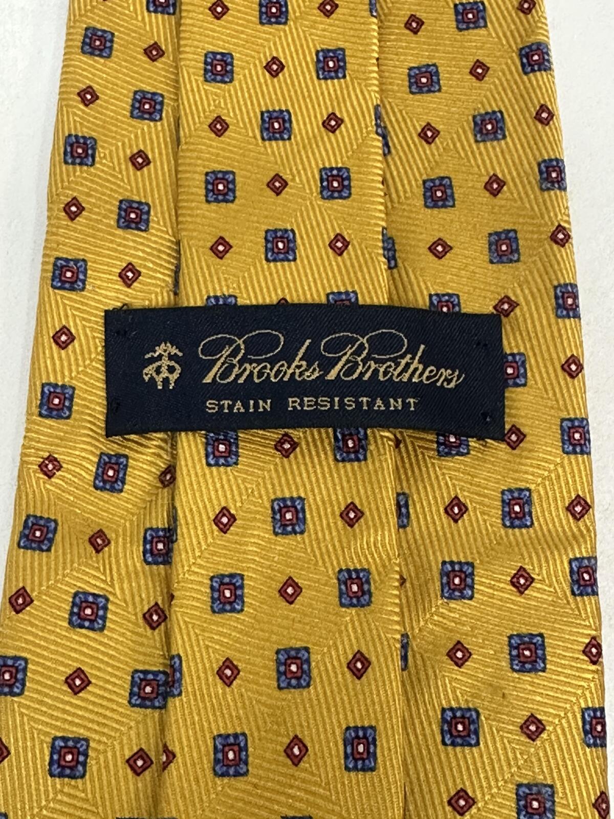 Brooks Brothers 100% Italian silk tie yellow/blue/red geometric classic preppy