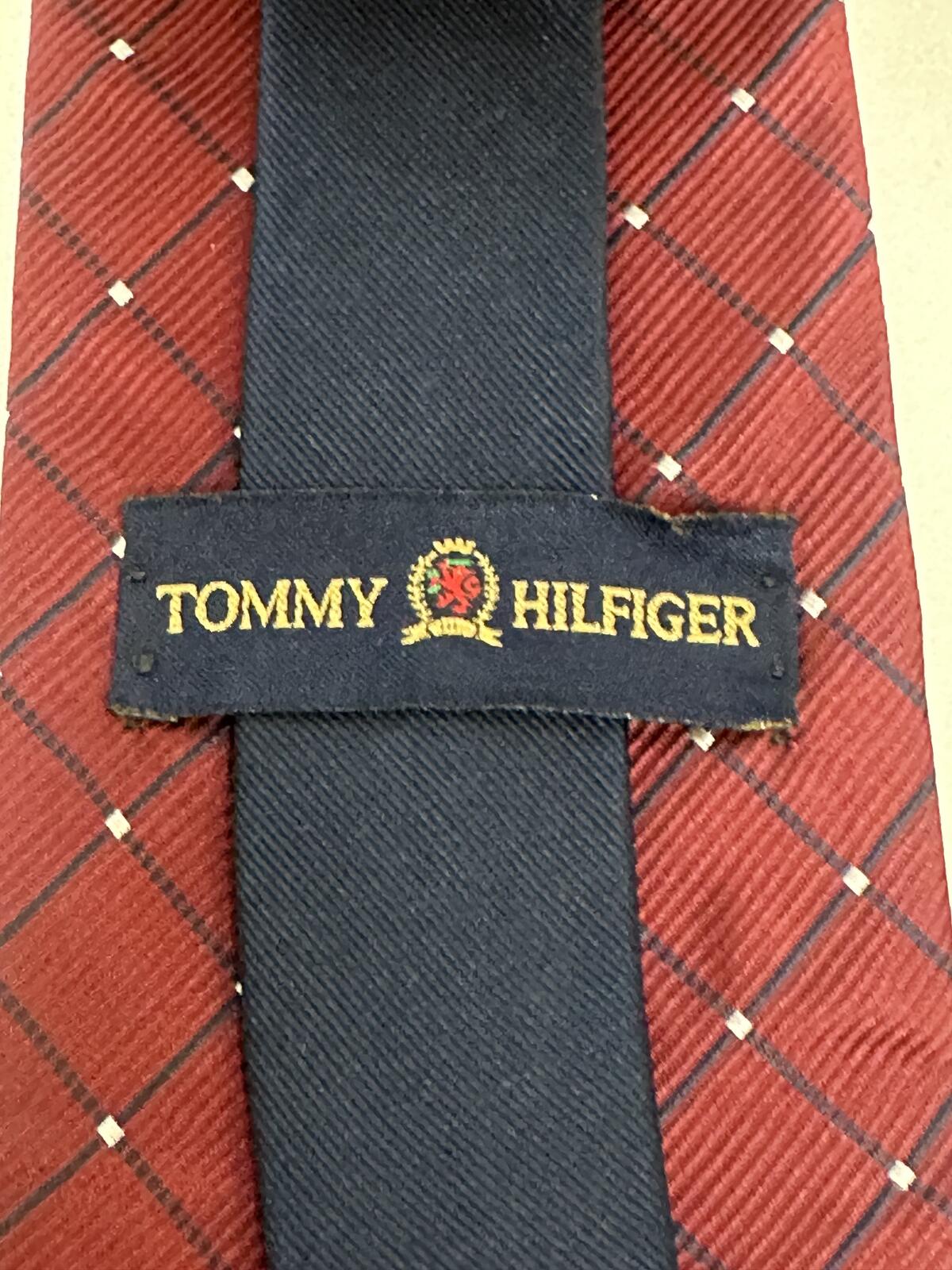 Vintage Tommy Hilfiger silk tie burgundy/navy diamond pattern preppy made in USA