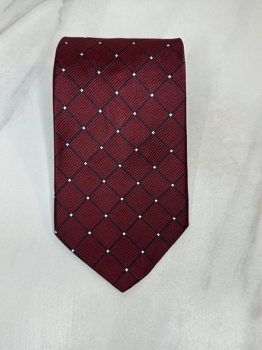 Vintage Tommy Hilfiger silk tie burgundy/navy diamond pattern preppy made in USA