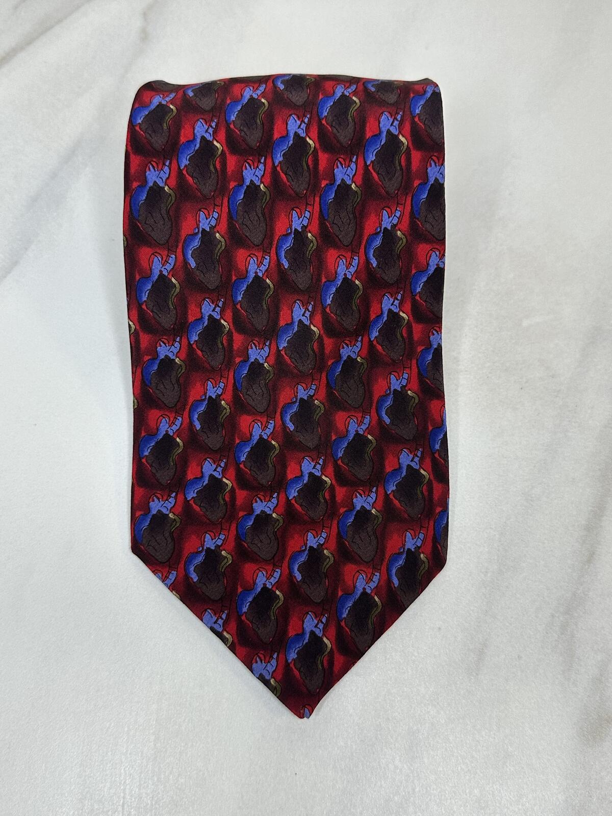 Vintage J. Garcia 100% silk tie red/blue/grey geometric abstract wearable art