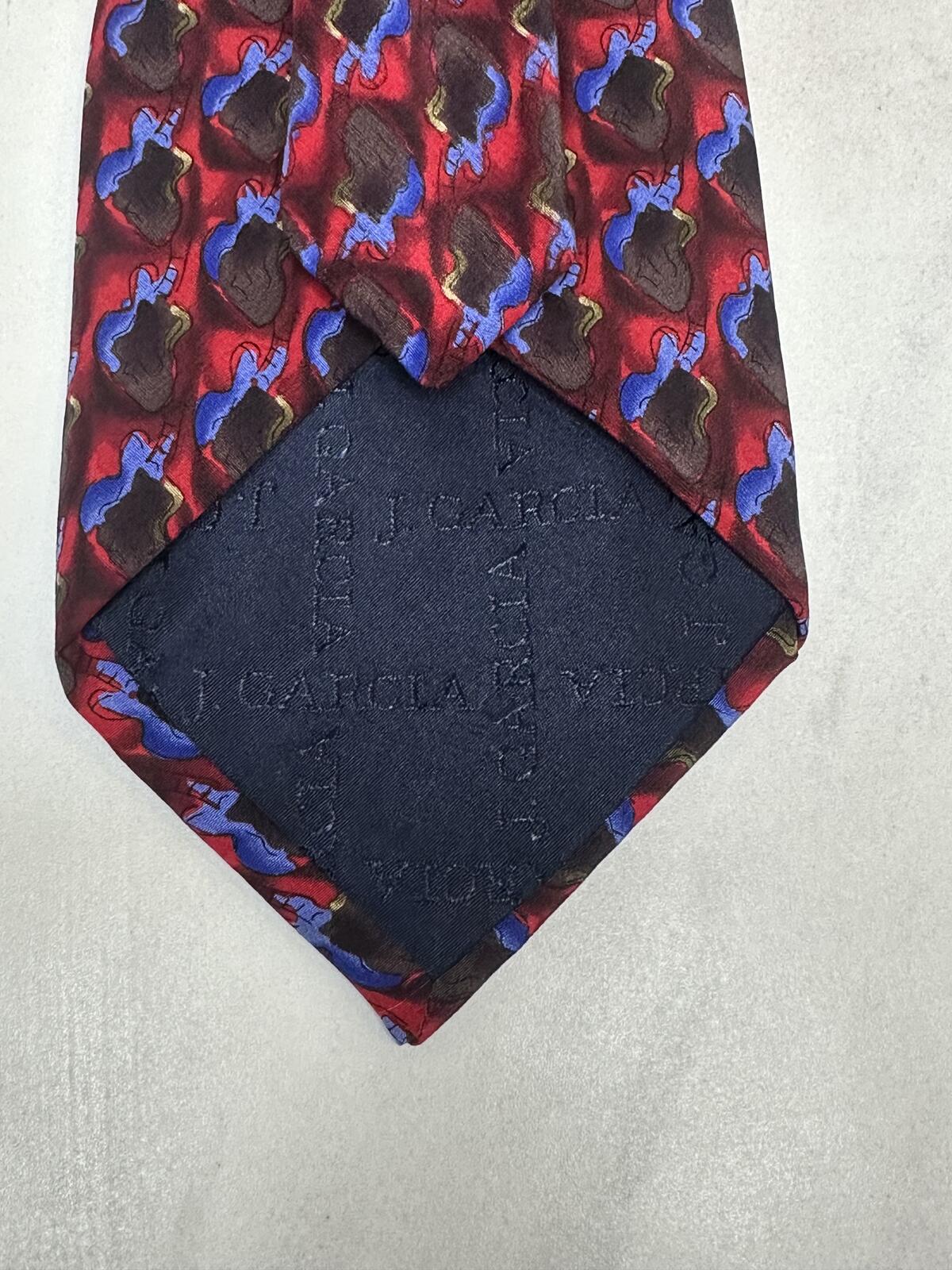 Vintage J. Garcia 100% silk tie red/blue/grey geometric abstract wearable art