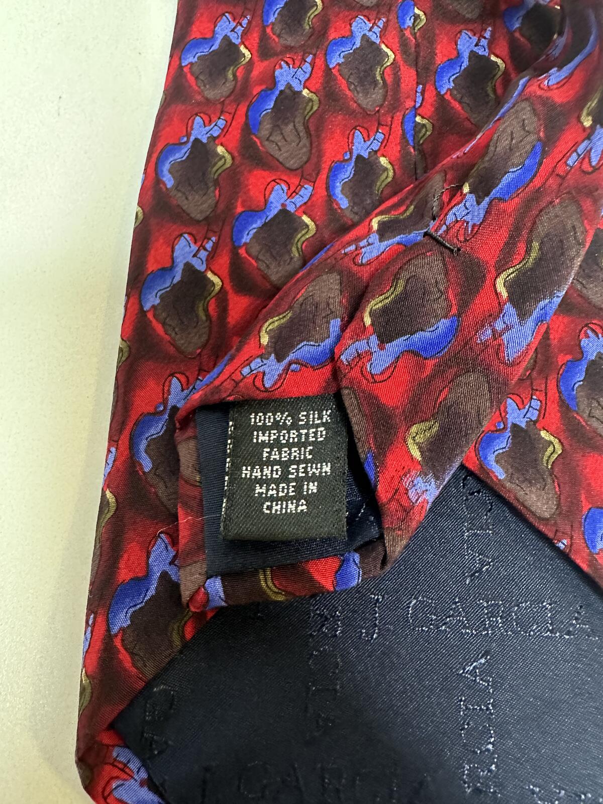 Vintage J. Garcia 100% silk tie red/blue/grey geometric abstract wearable art