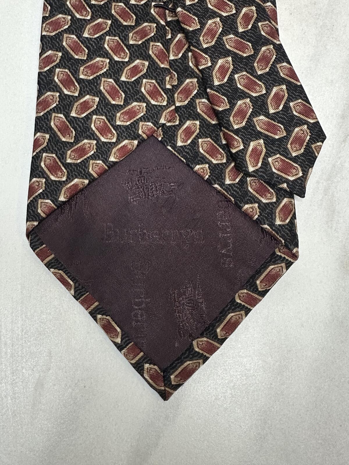 Vintage Burberrys London silk tie black/brown/gold geometric medallion classic
