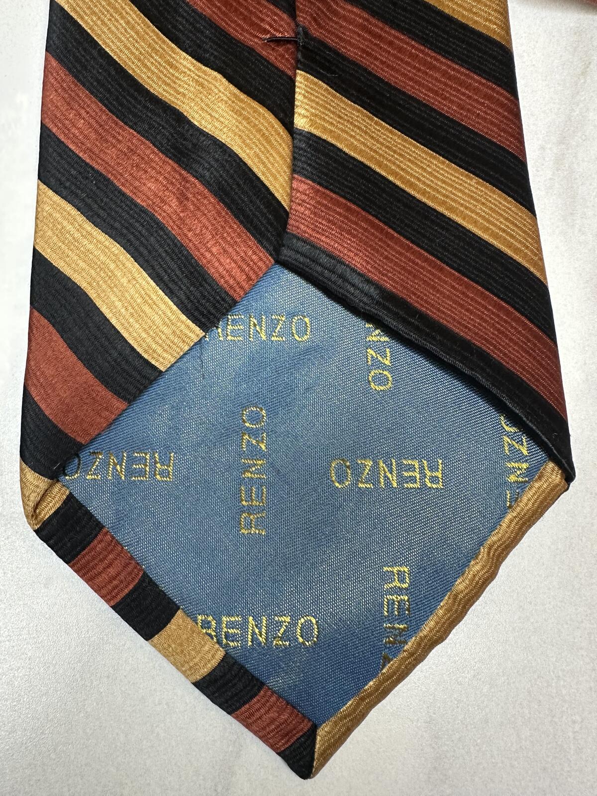 Renzo 100% silk tie gold/rust/black diagonal stripe