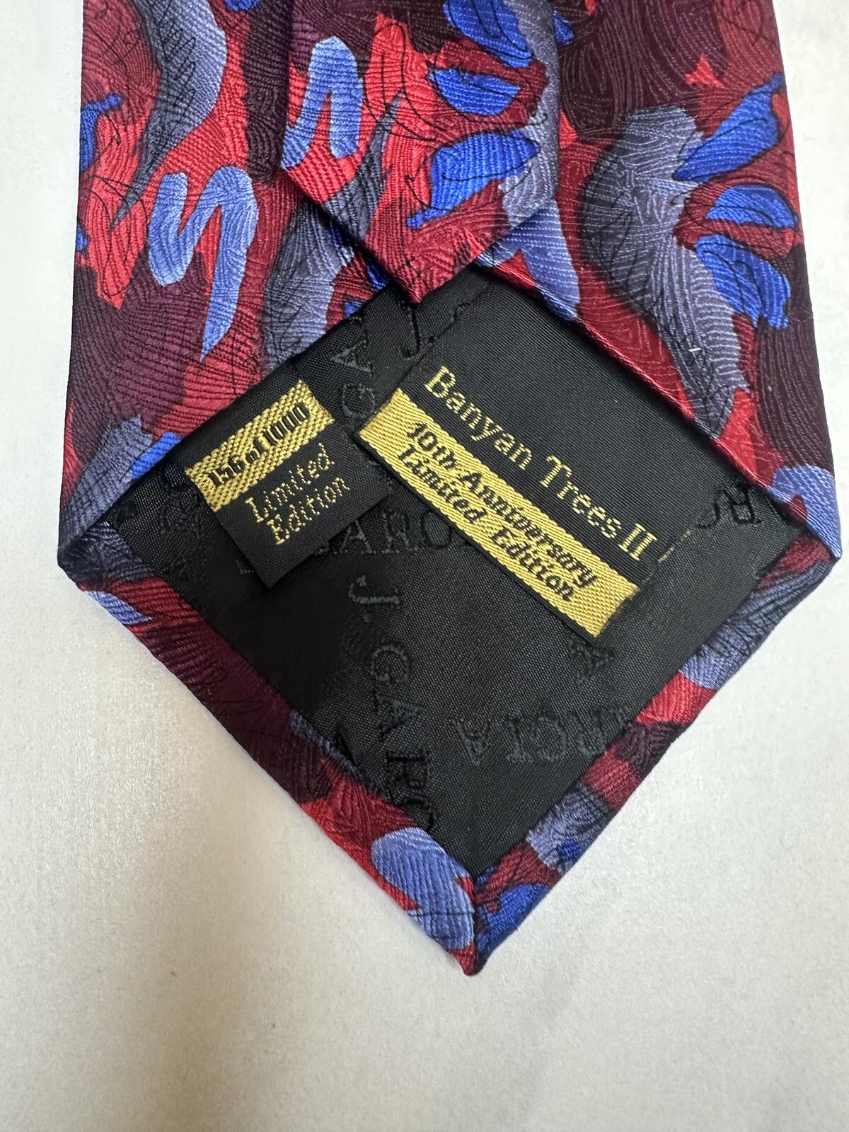 Vintage J. Garcia 100% silk tie red/blue/burgundy/grey abstract artistic bold