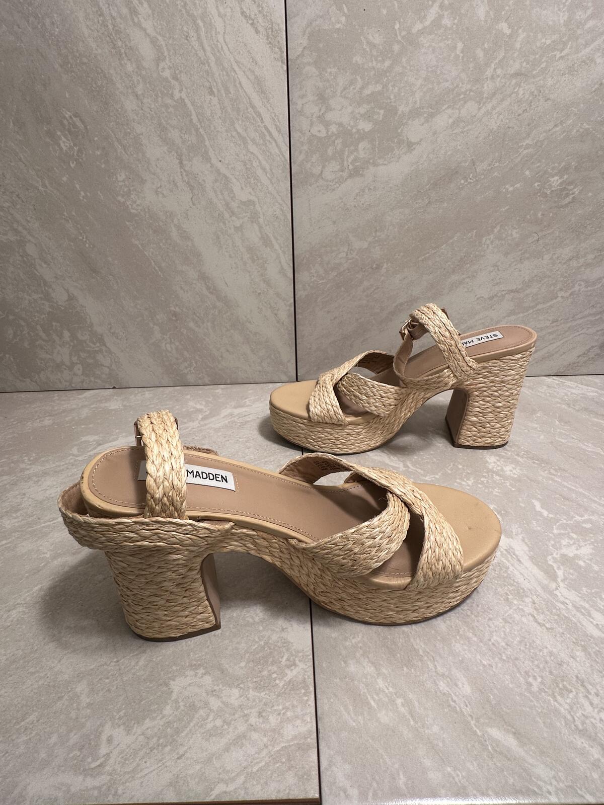 Steve Madden 'Carisma' raffia platform open toe block heel sandals Size 9.5