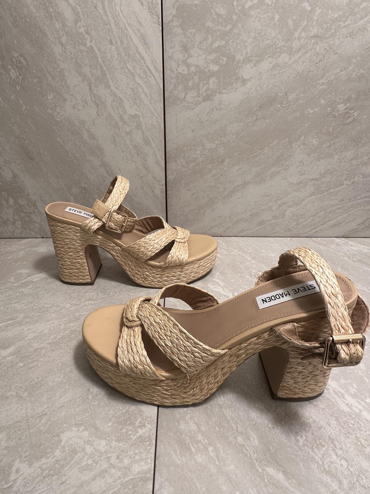 Steve Madden 'Carisma' raffia platform open toe block heel sandals Size 9.5