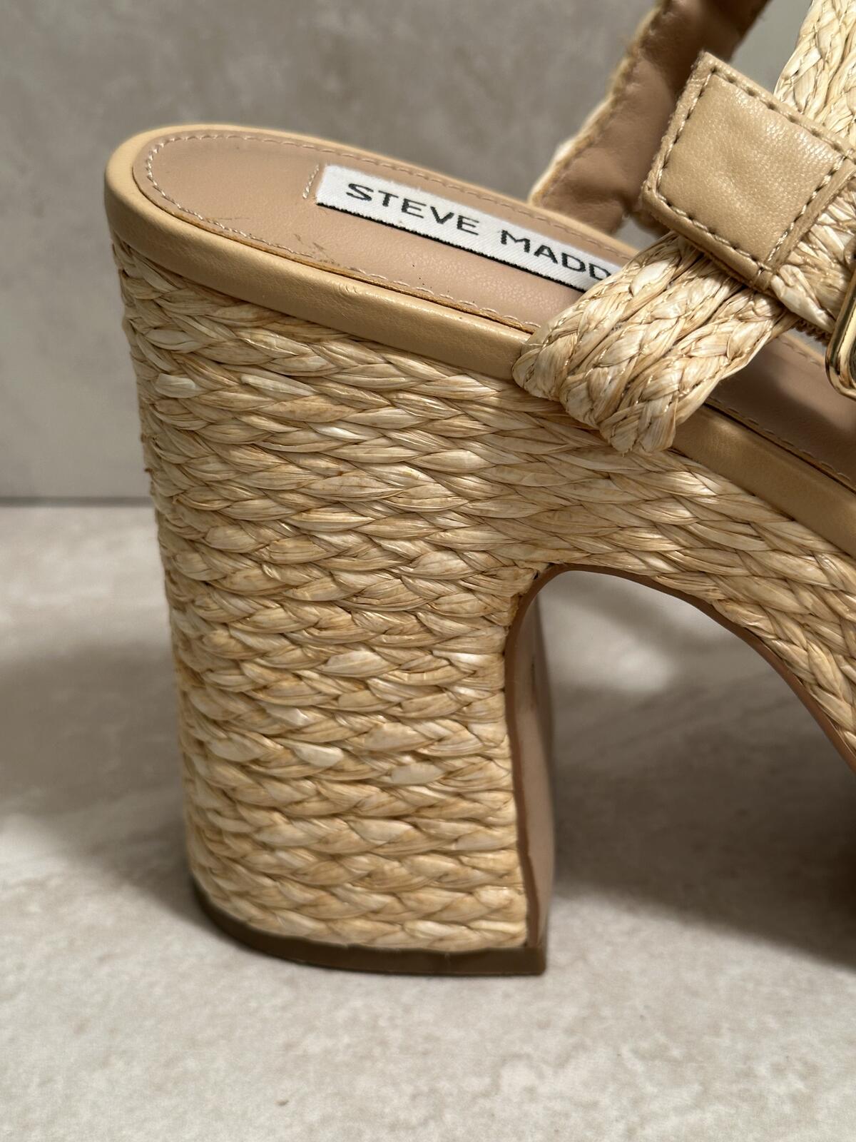 Steve Madden 'Carisma' raffia platform open toe block heel sandals Size 9.5
