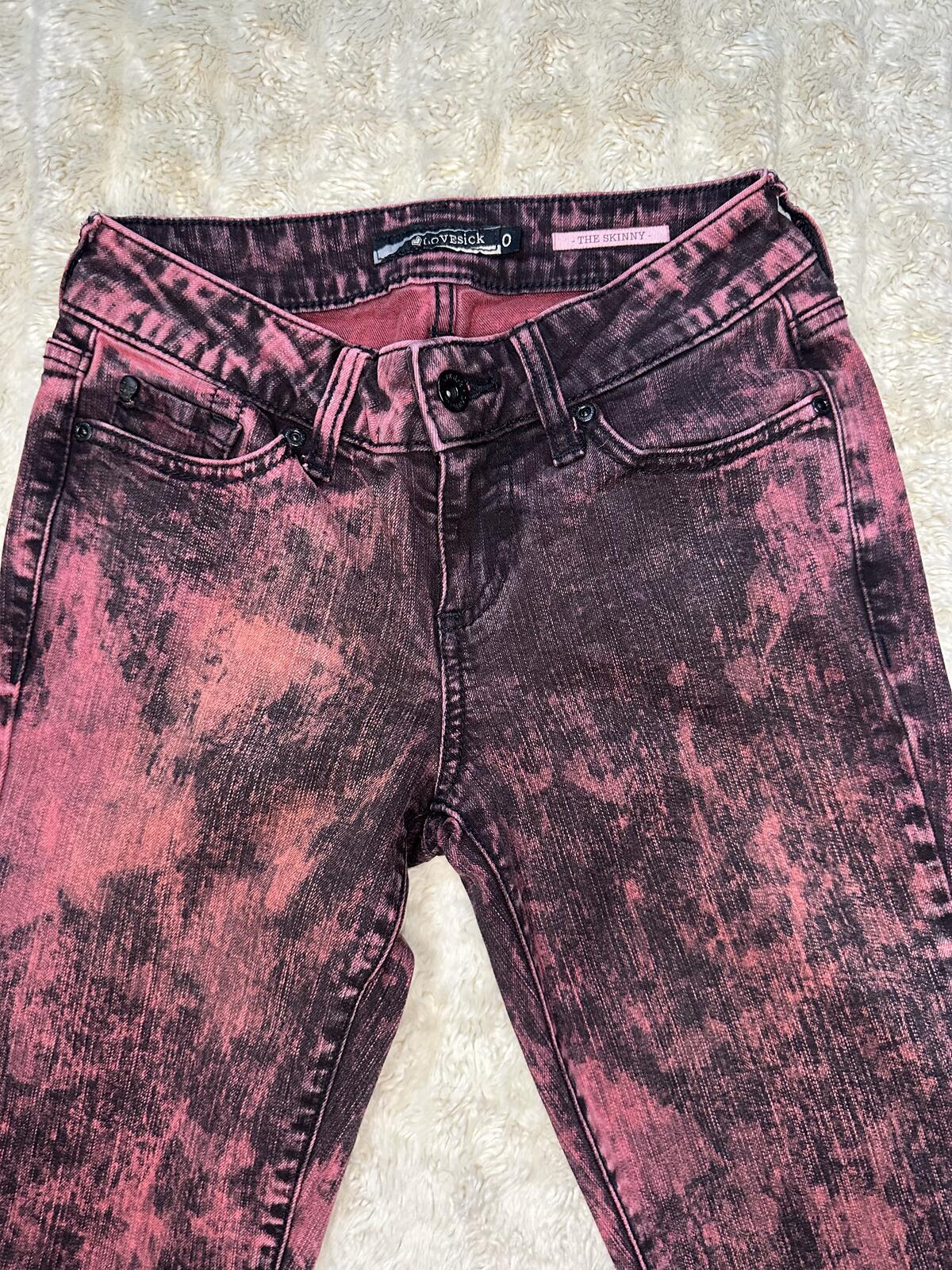 Lovesick The Skinny denim jeans Size 0 pink/black acid wash punk grunge emo