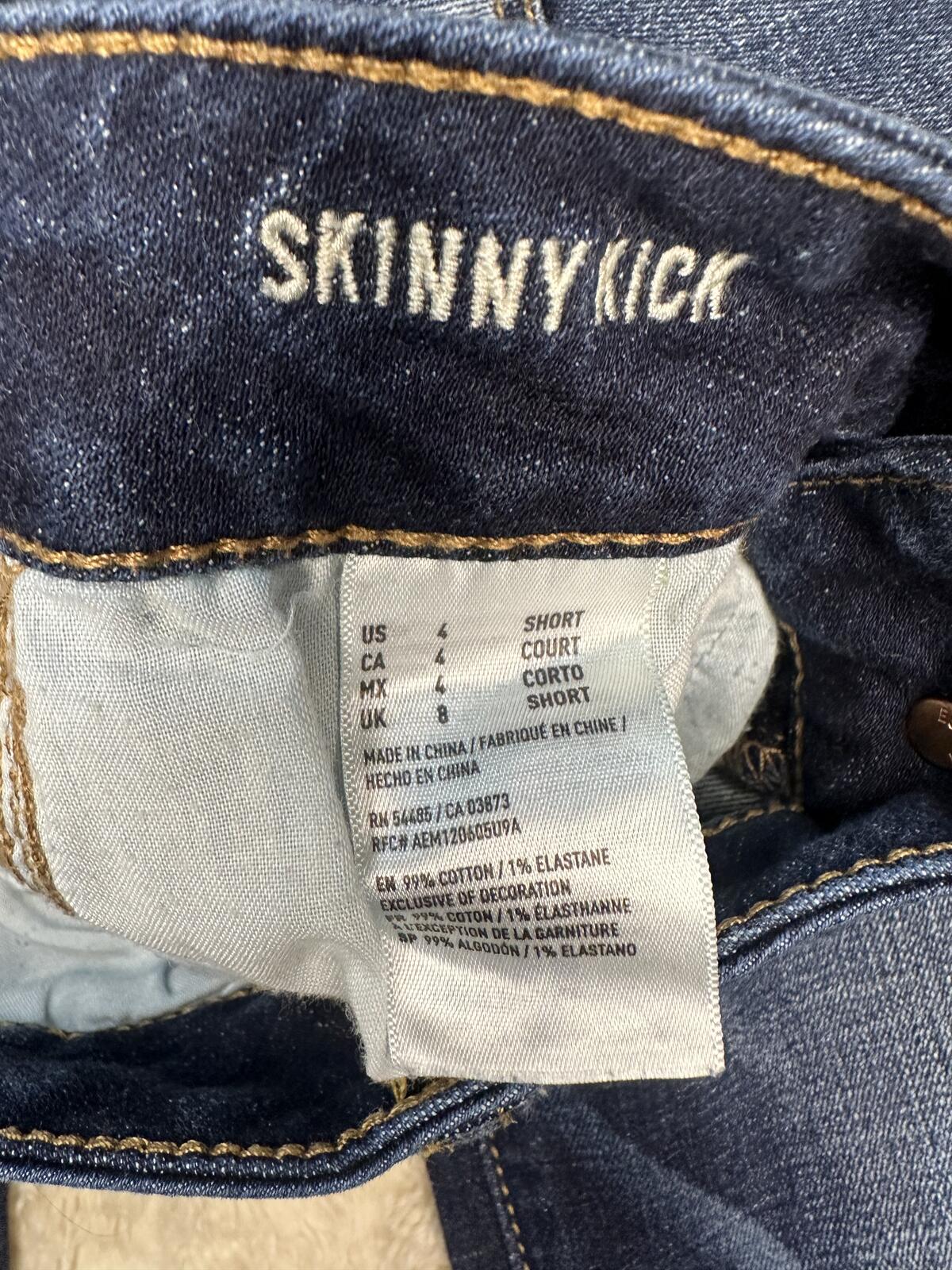 American Eagle Skinny Kick denim jeans Size 4 Short dark wash mini flare