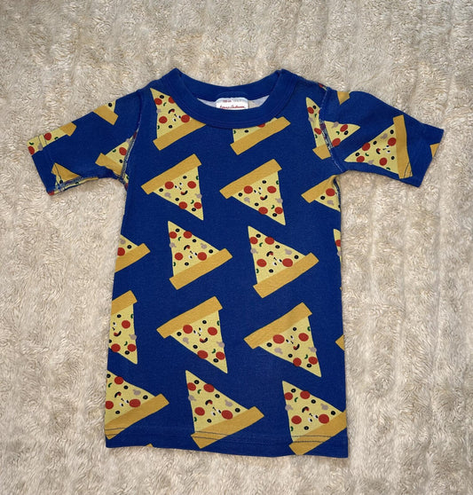 Hanna Andersson pizza print pajama top Size 6-7 organic cotton blue retro kawaii