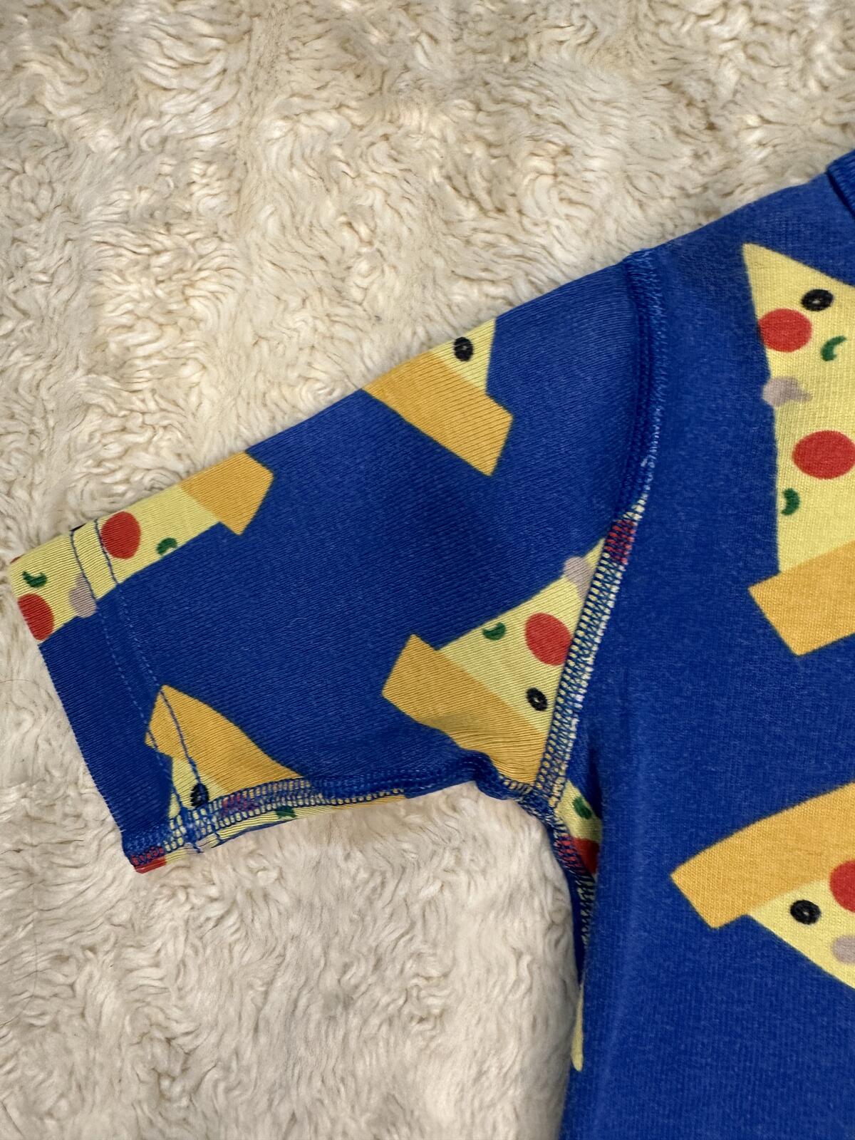 Hanna Andersson pizza print pajama top Size 6-7 organic cotton blue retro kawaii