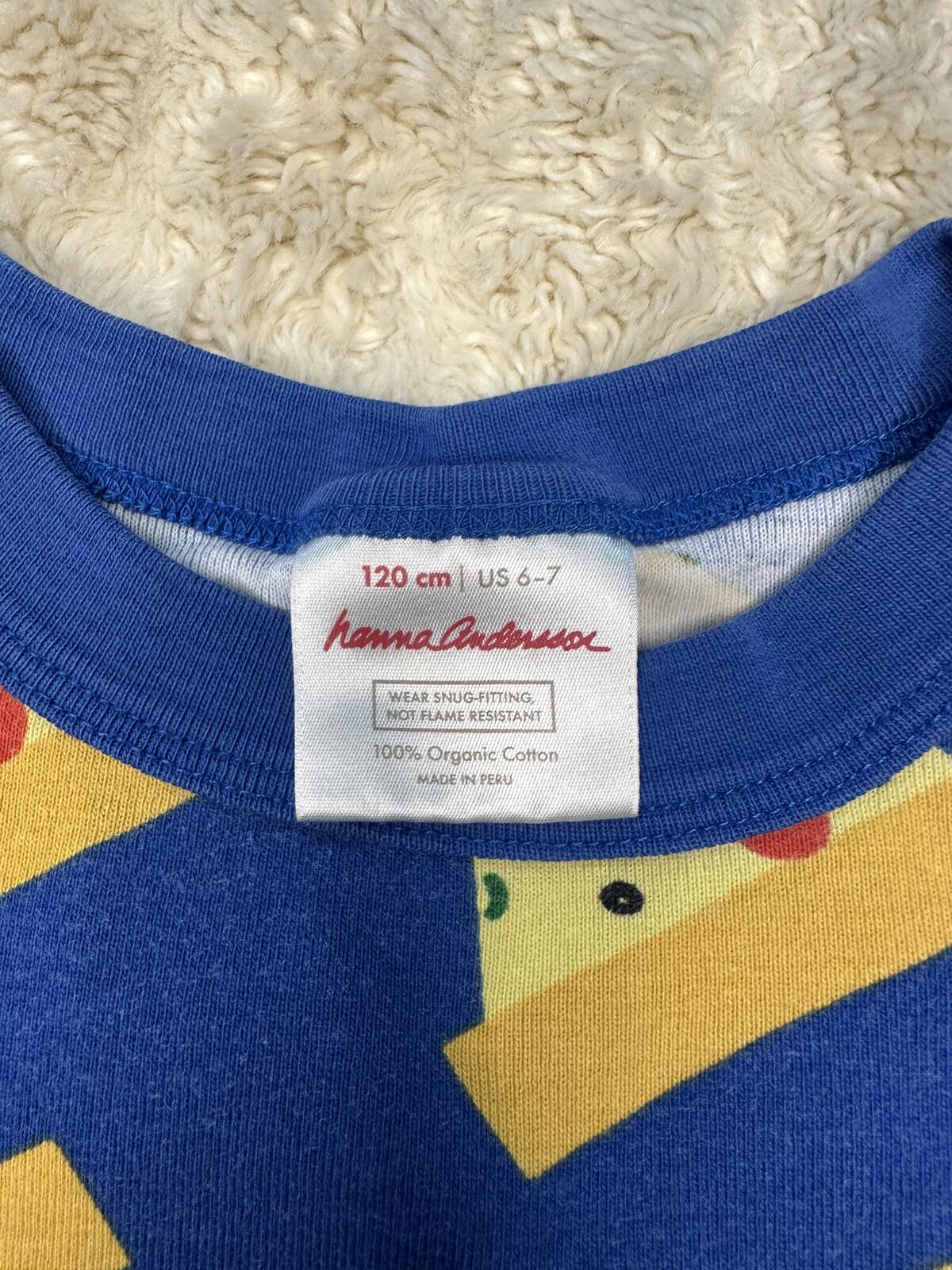 Hanna Andersson pizza print pajama top Size 6-7 organic cotton blue retro kawaii