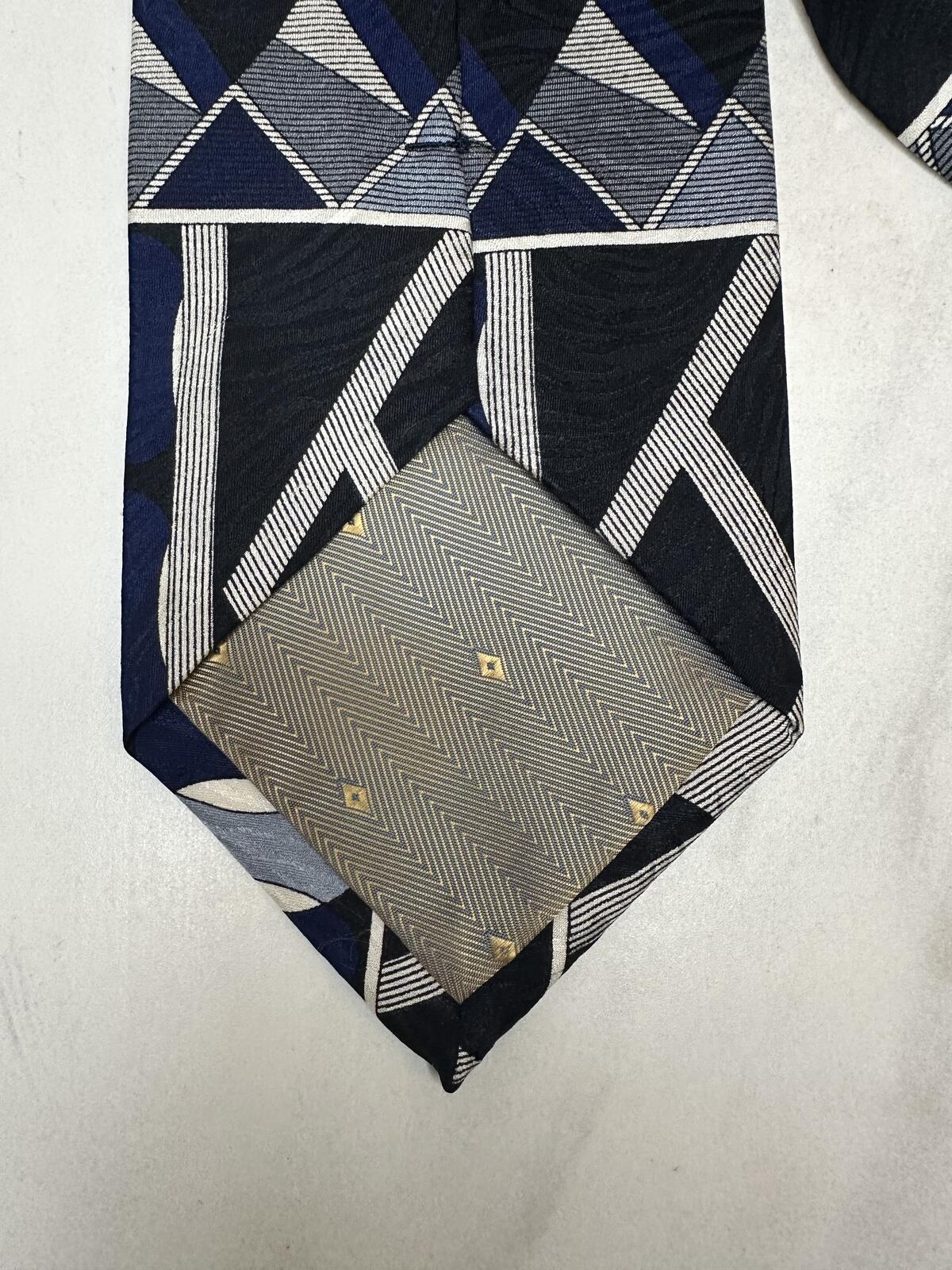 Vintage Pierre Balmain 100% silk tie navy/black/blue/ivory/grey geometric