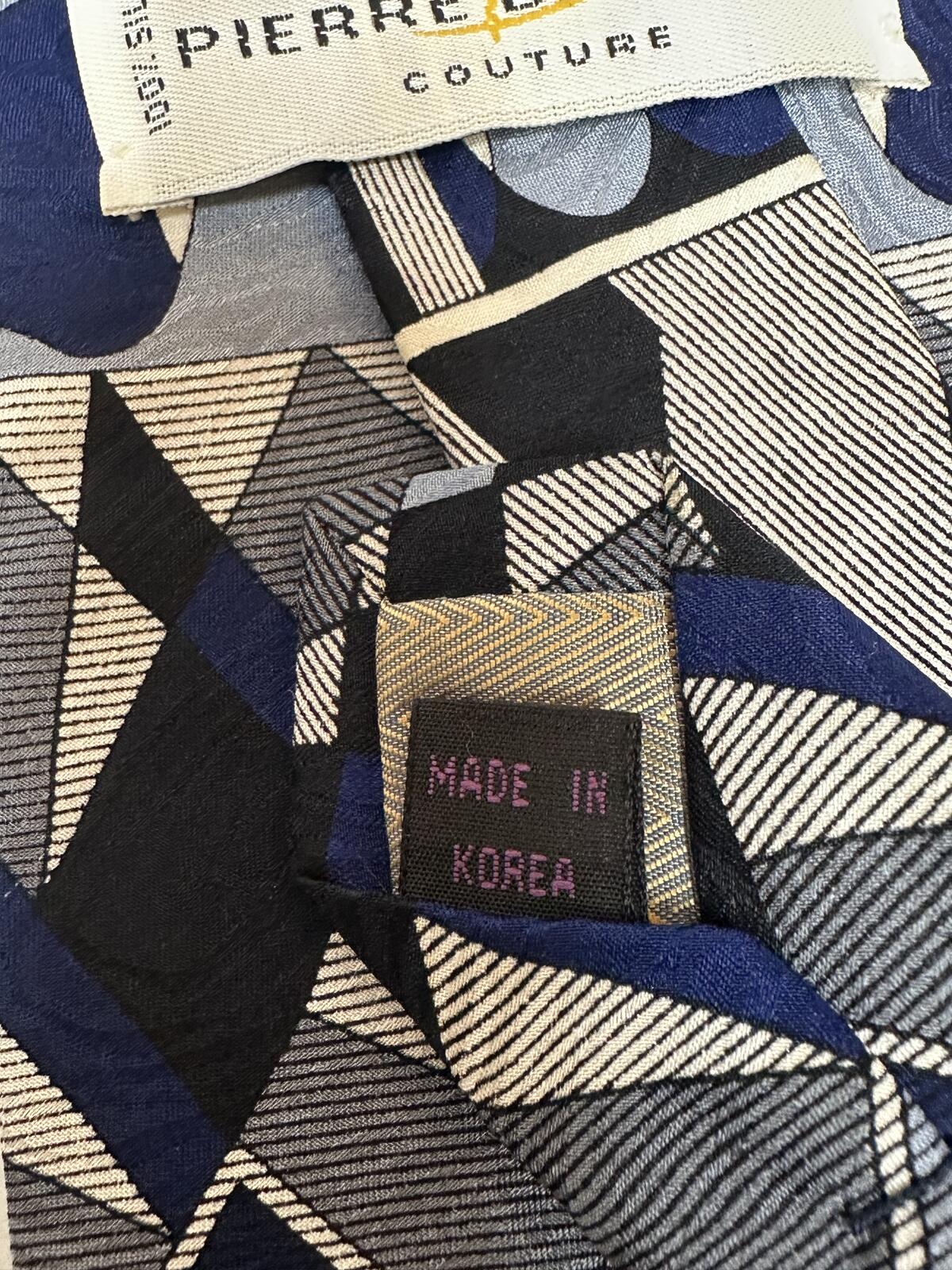 Vintage Pierre Balmain 100% silk tie navy/black/blue/ivory/grey geometric
