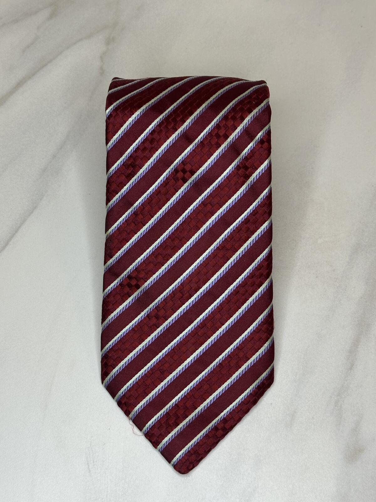 Canali 100% Italian silk tie burgundy lavender cream striped