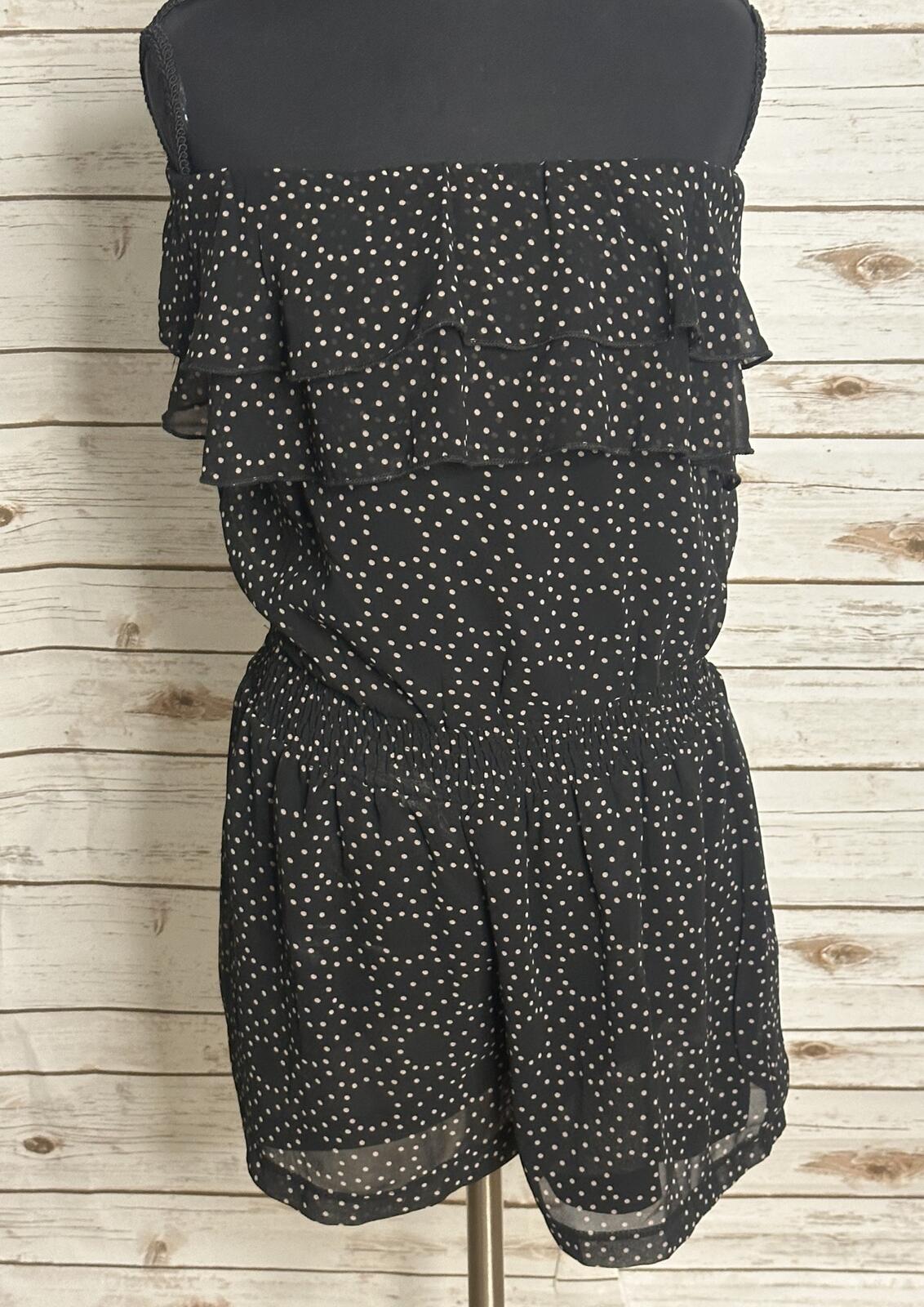 Black Ivory polka-dot strapless romper Medium layered ruffle chiffon coquette