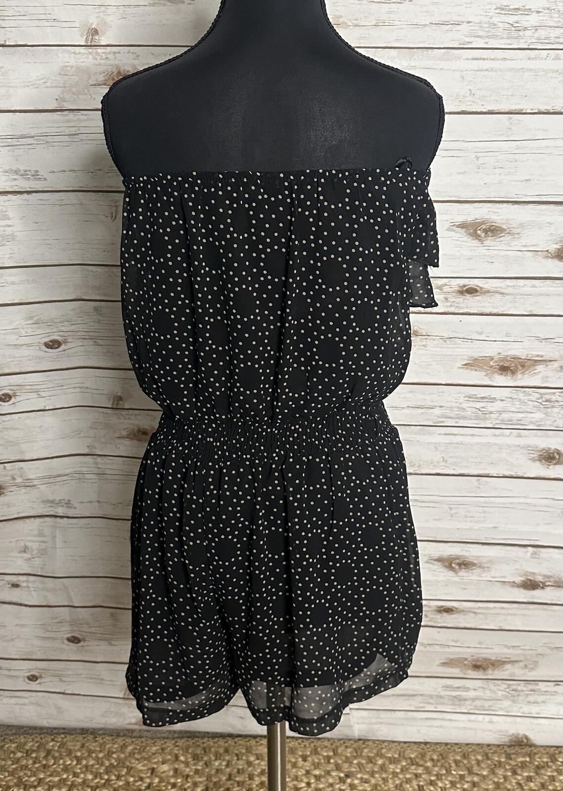 Black Ivory polka-dot strapless romper Medium layered ruffle chiffon coquette